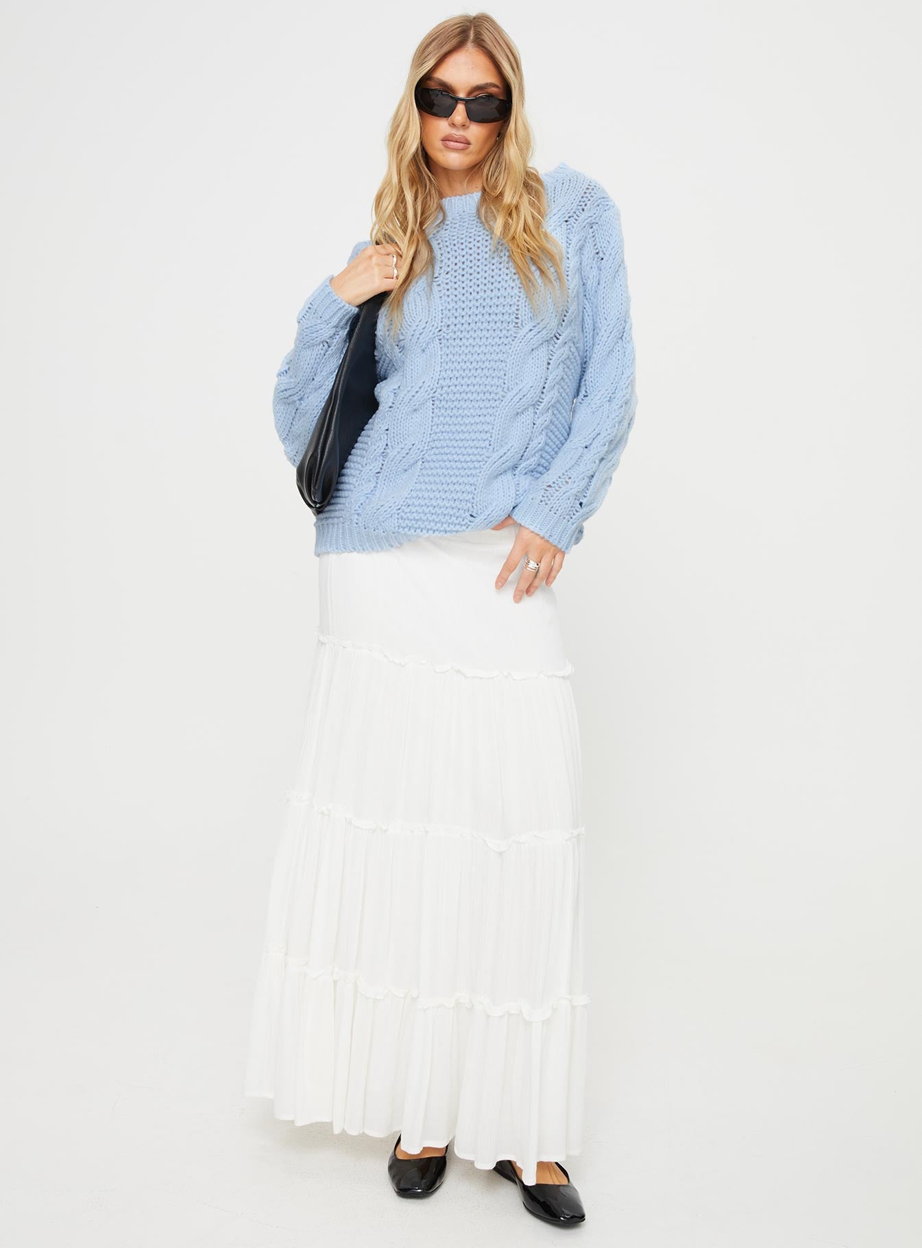 Ellison Cable Knit Sweater Light Blue-Vipp Girl