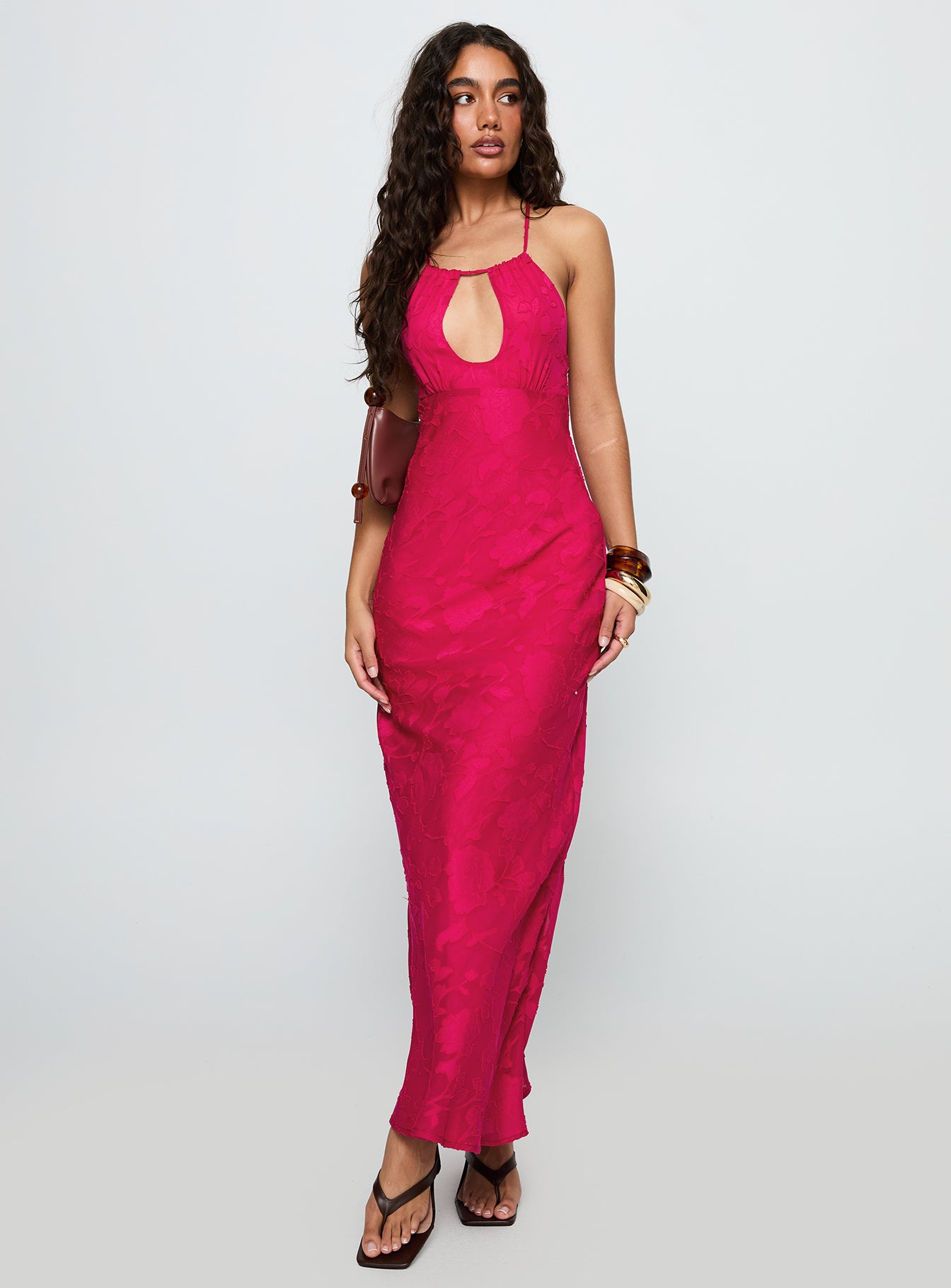 Magnetic Halter Maxi Dress Hot Pink-Vipp Girl