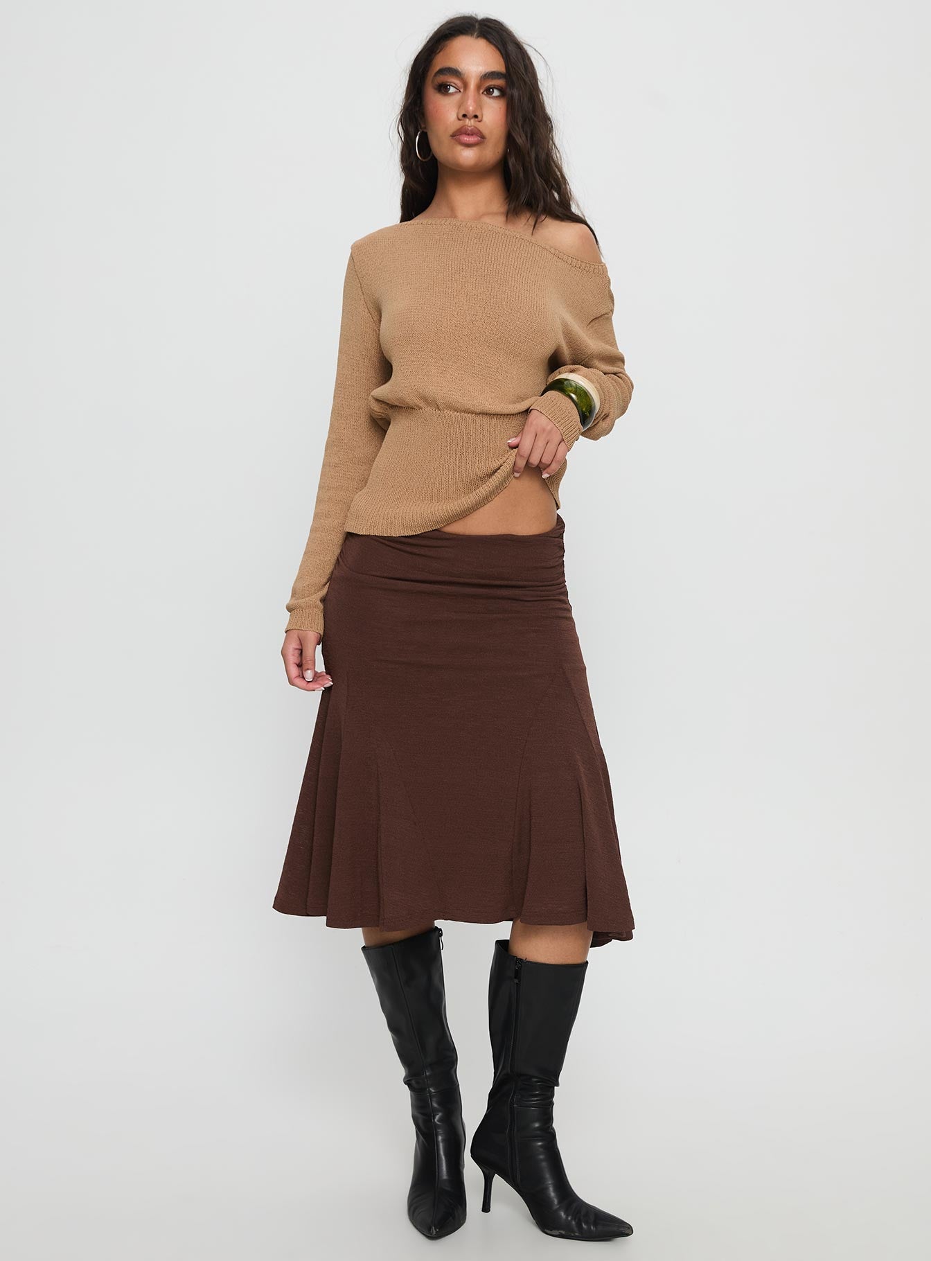 Lewish Low Rise Midi Skirt Chocolate-Vipp Girl