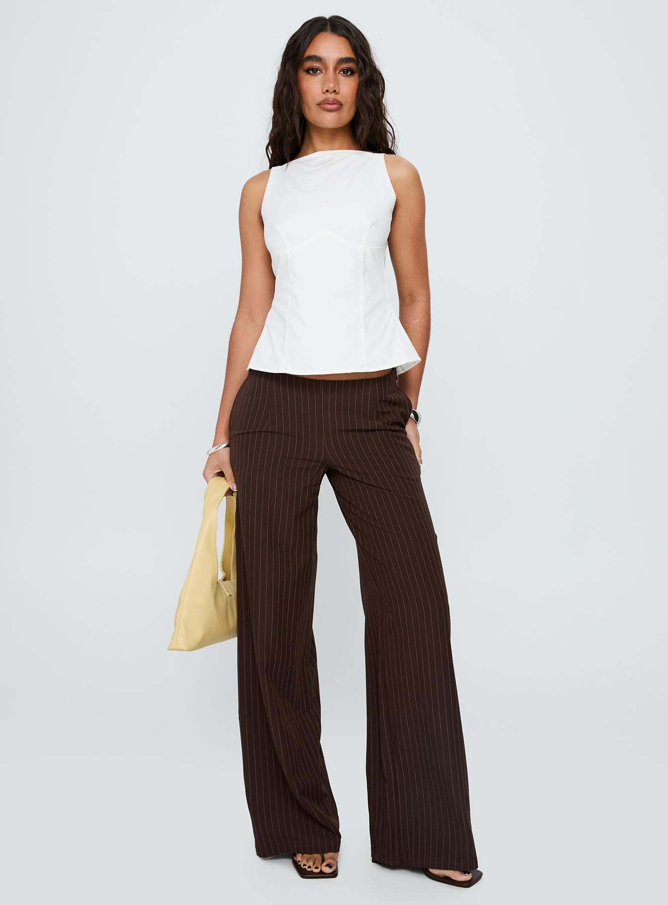 Khane Low Rise Wide Leg Pant Brown Pinstripe-Vipp Girl