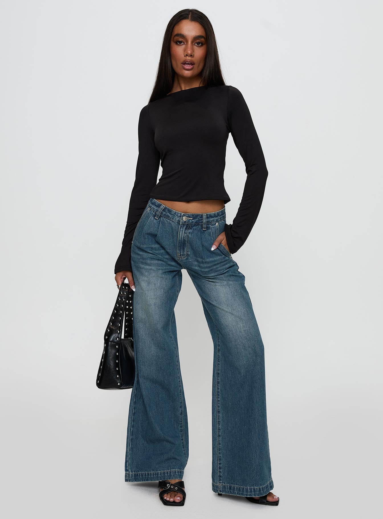 Laguardia Mid Rise Wide Leg Jeans Dark Blue Wash-Vipp Girl