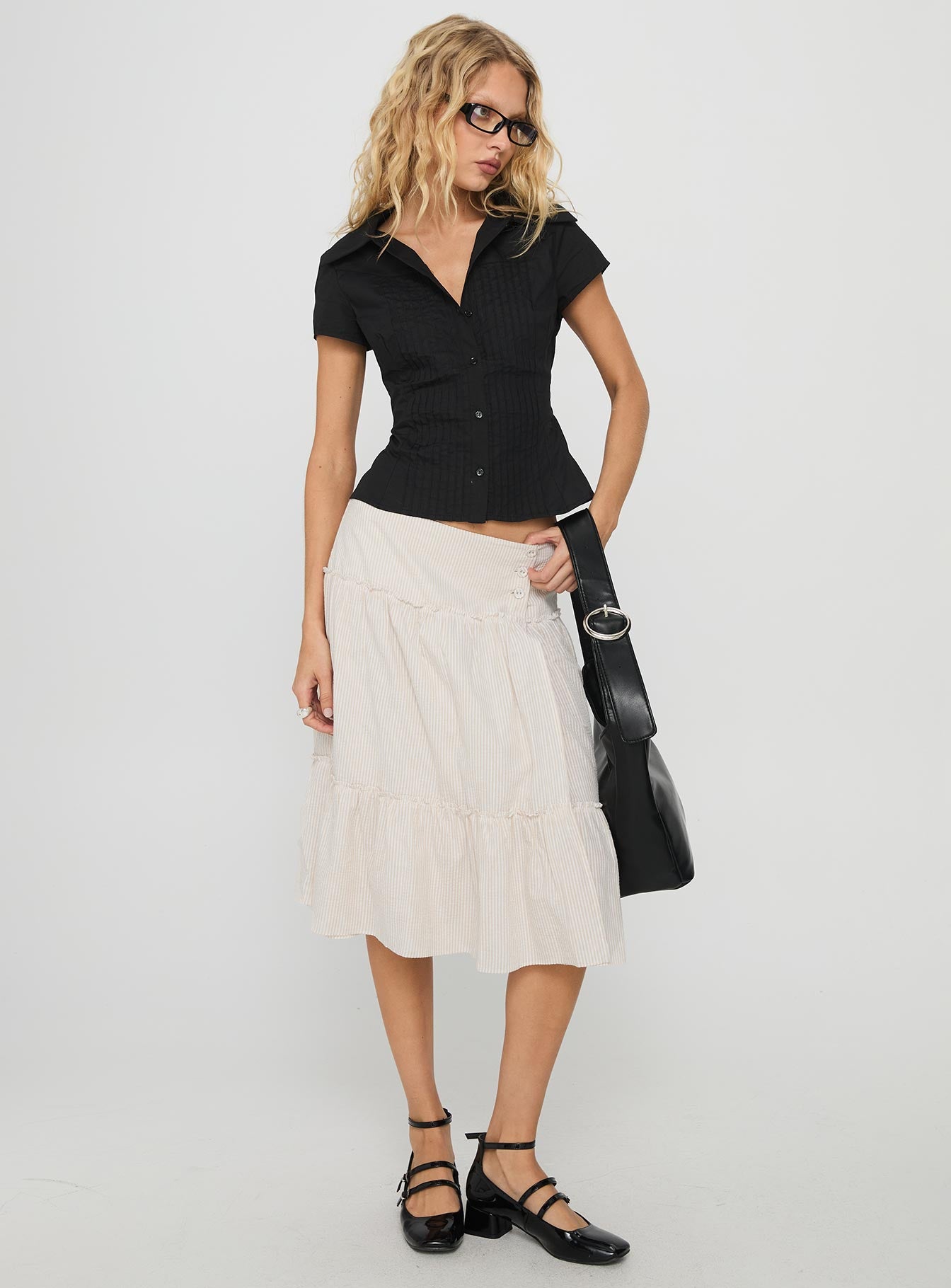 Cascades Low Rise Midi Skirt Beige / White Stripe-Vipp Girl