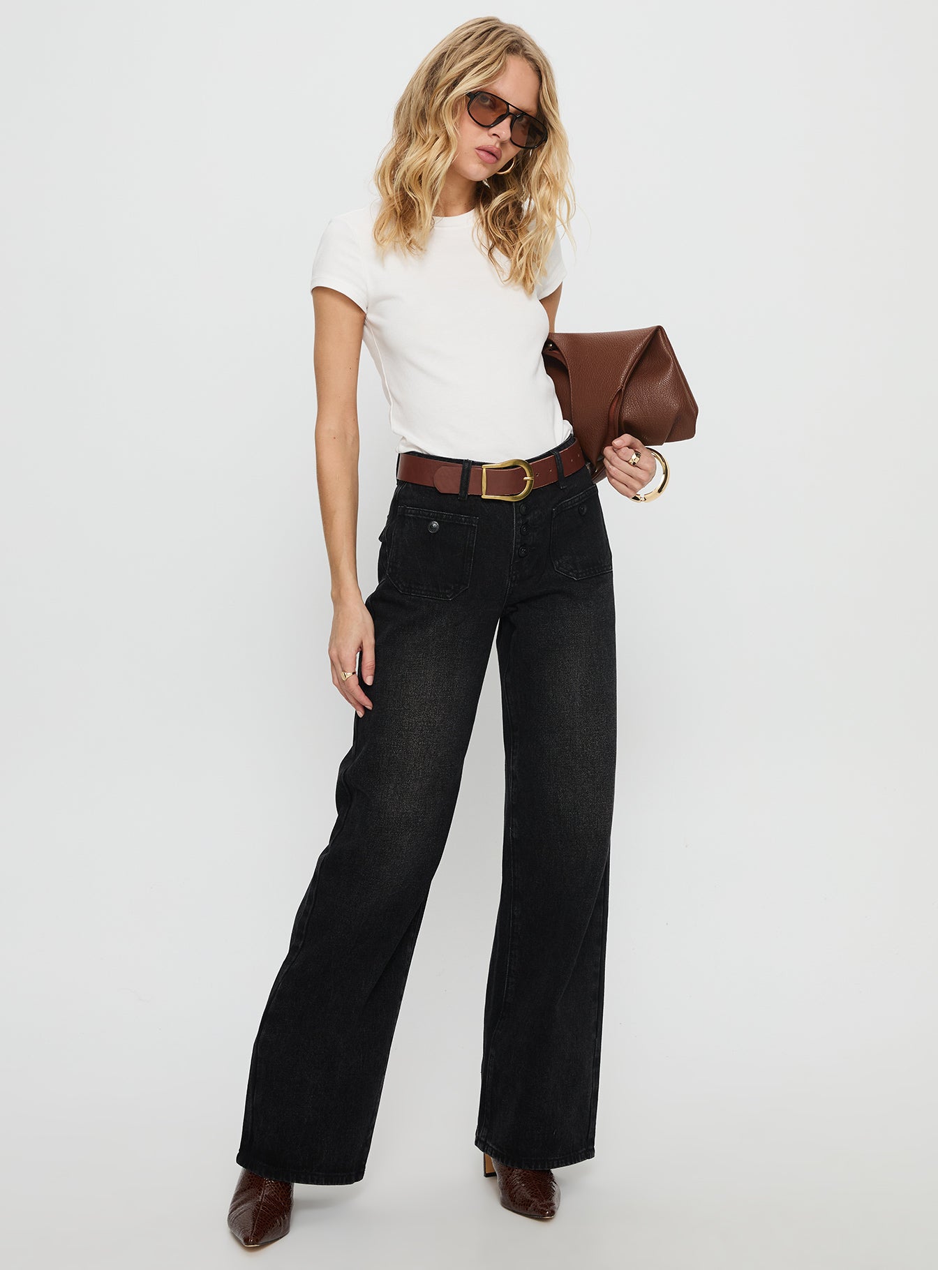 Carianne Low Rise Wide Leg Jeans Washed Black-Vipp Girl