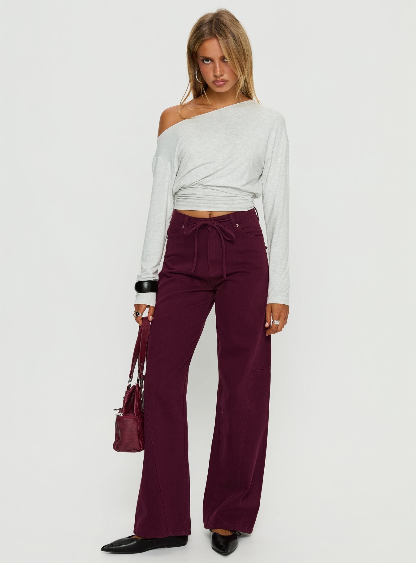 Bruiser Tie Waist Mid Rise Wide Leg Jeans Currant-Vipp Girl