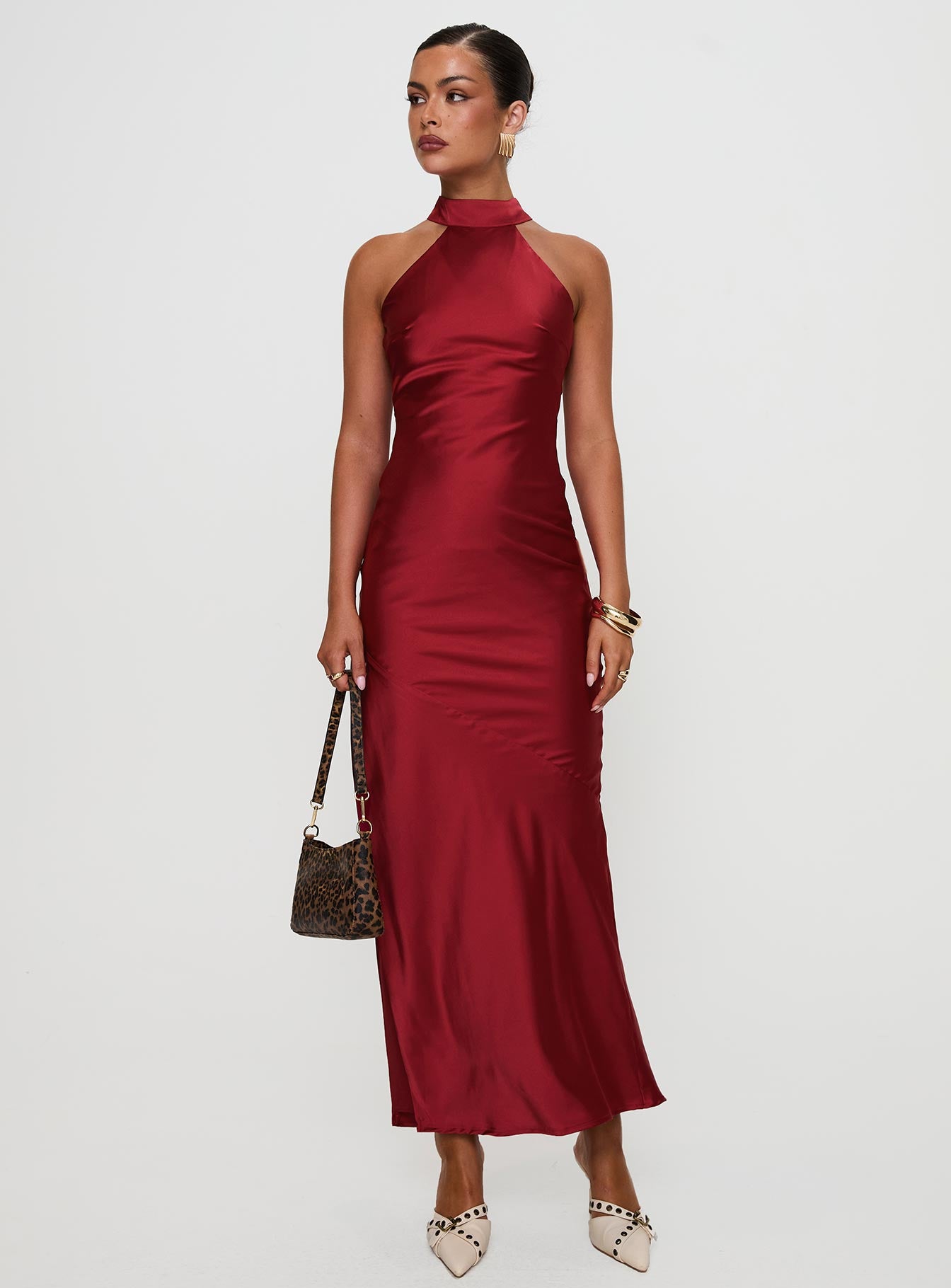 Mordecai Halter Maxi Dress Burgundy-Vipp Girl