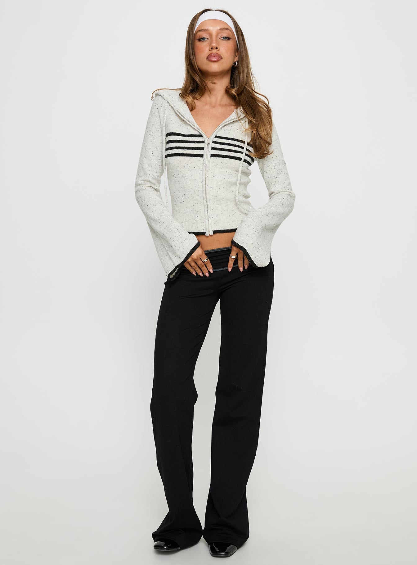 Brandea Zip Through Knit Hoodie White Marle-Vipp Girl