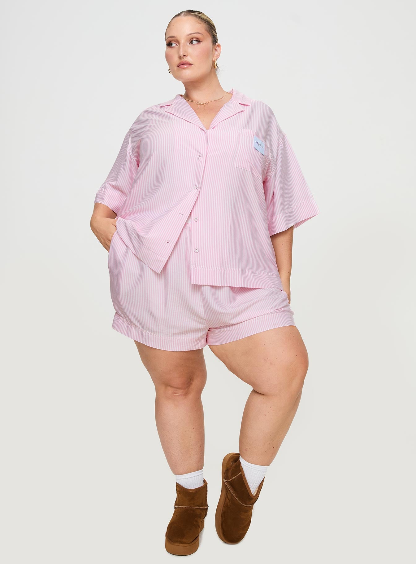Early Riser Sleep Shirt Pink Stripe Curve-Vipp Girl