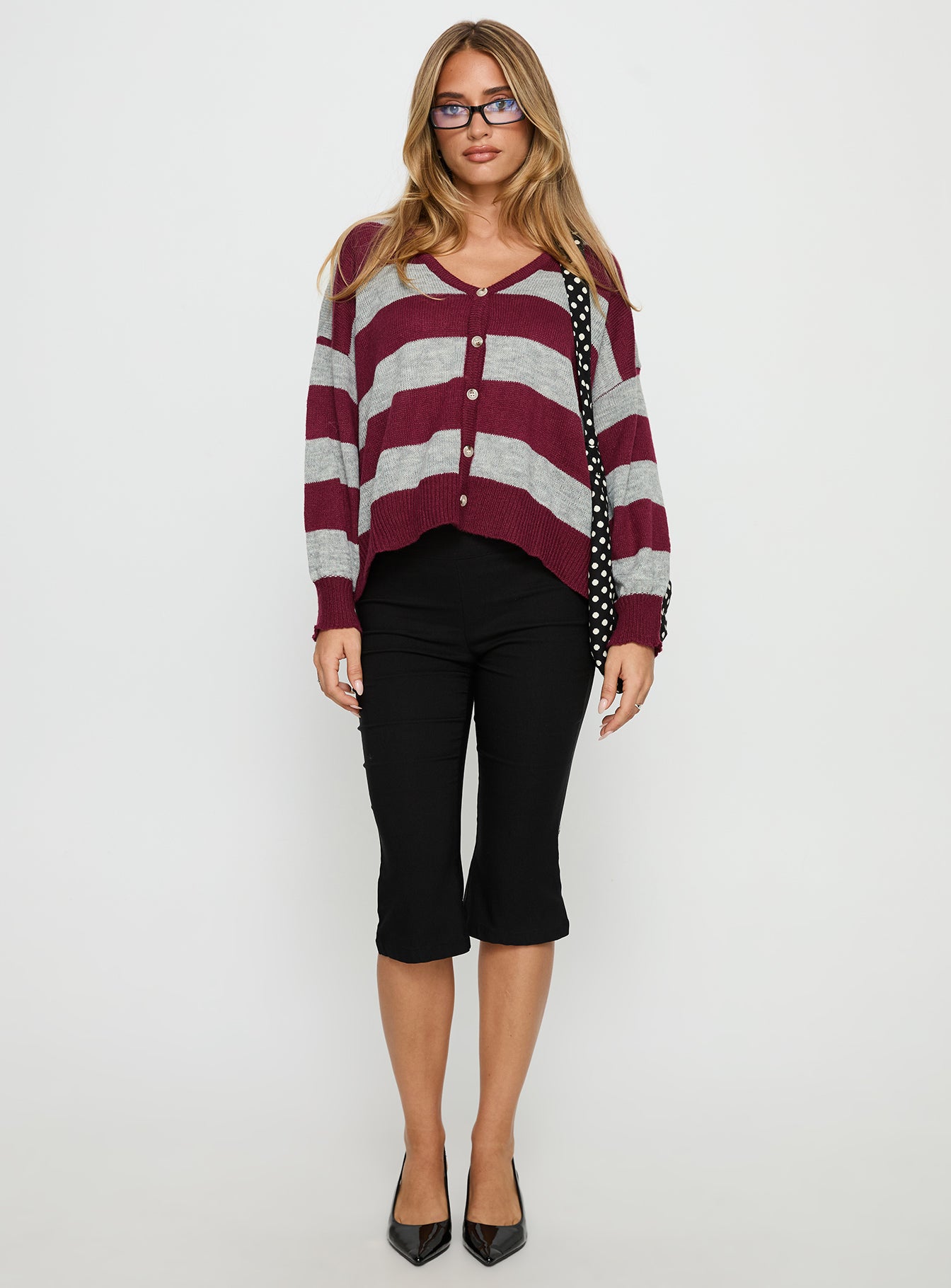 Devvon V Neck Knit Cardigan Red Stripe-Vipp Girl