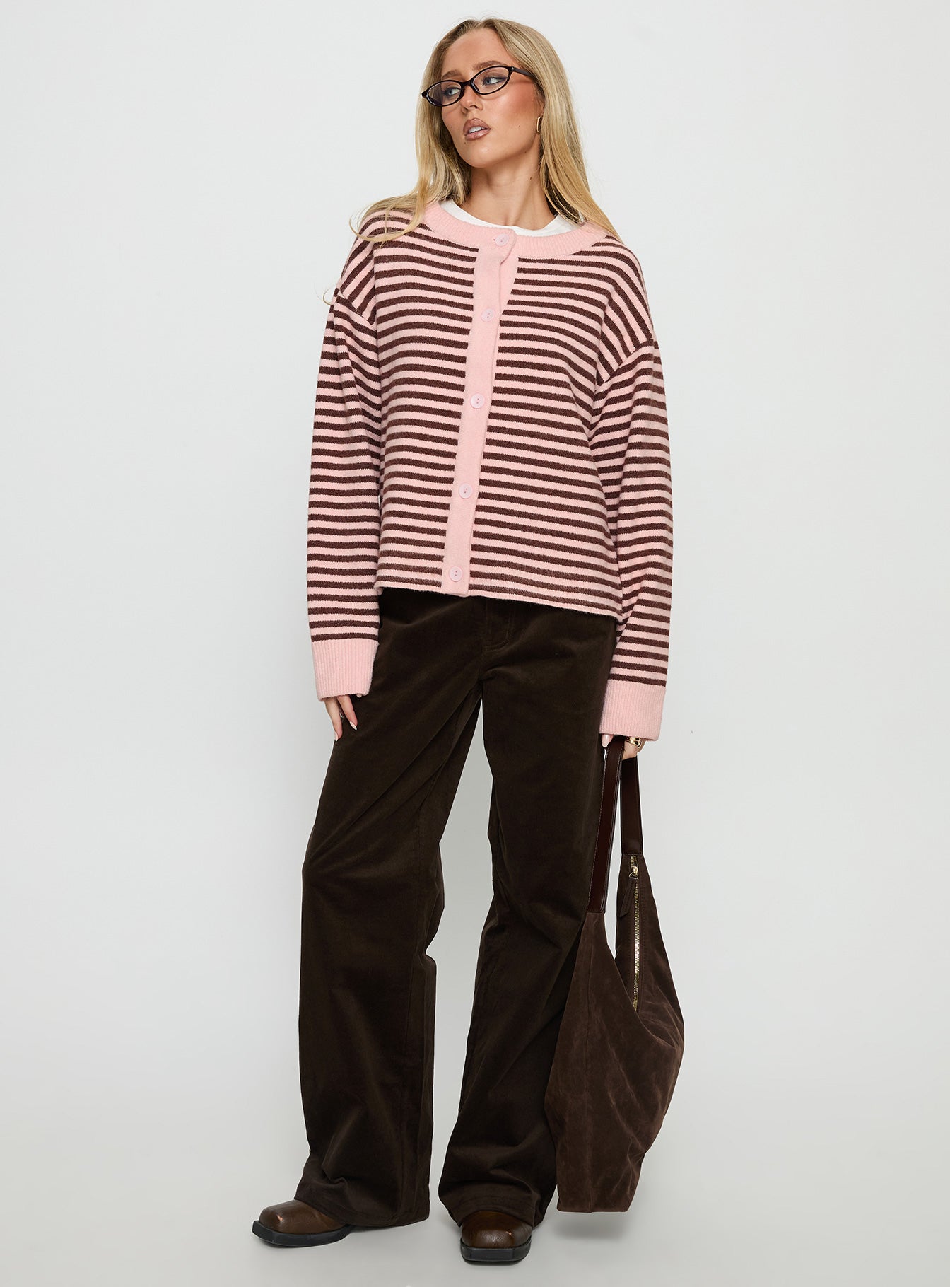 Darnelle Button Up Knit Cardigan Pink Stripe-Vipp Girl