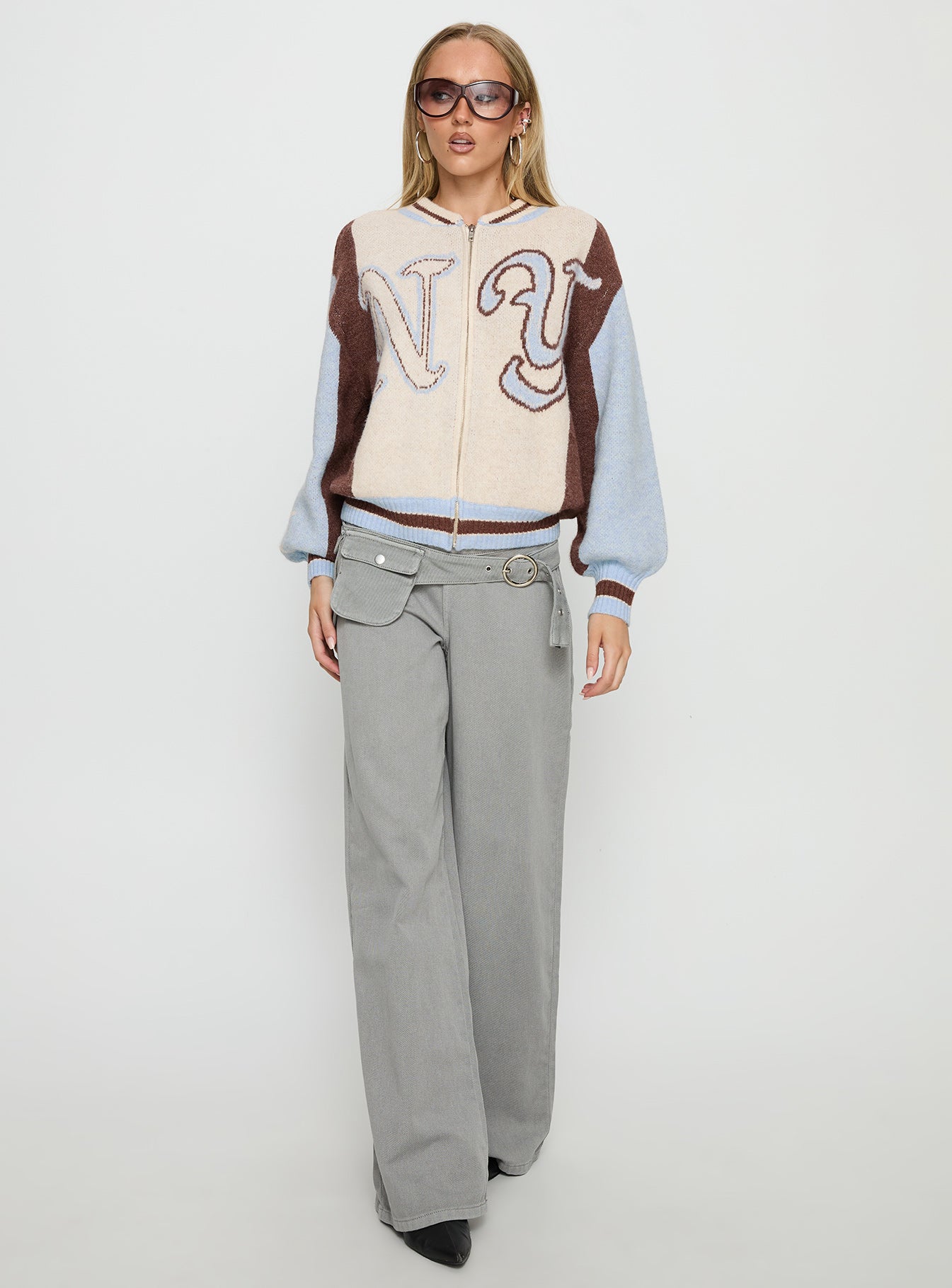 Brandyce Graphic Knit Jacket Blue / Chocolate-Vipp Girl