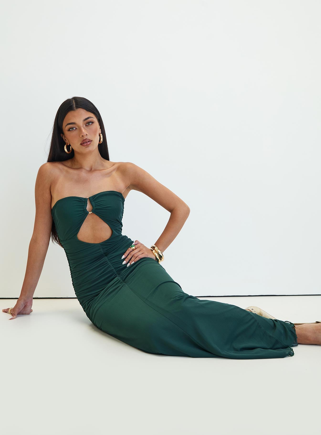 Gomeza Strapless Cut Out Maxi Dress Dark Green-Vipp Girl