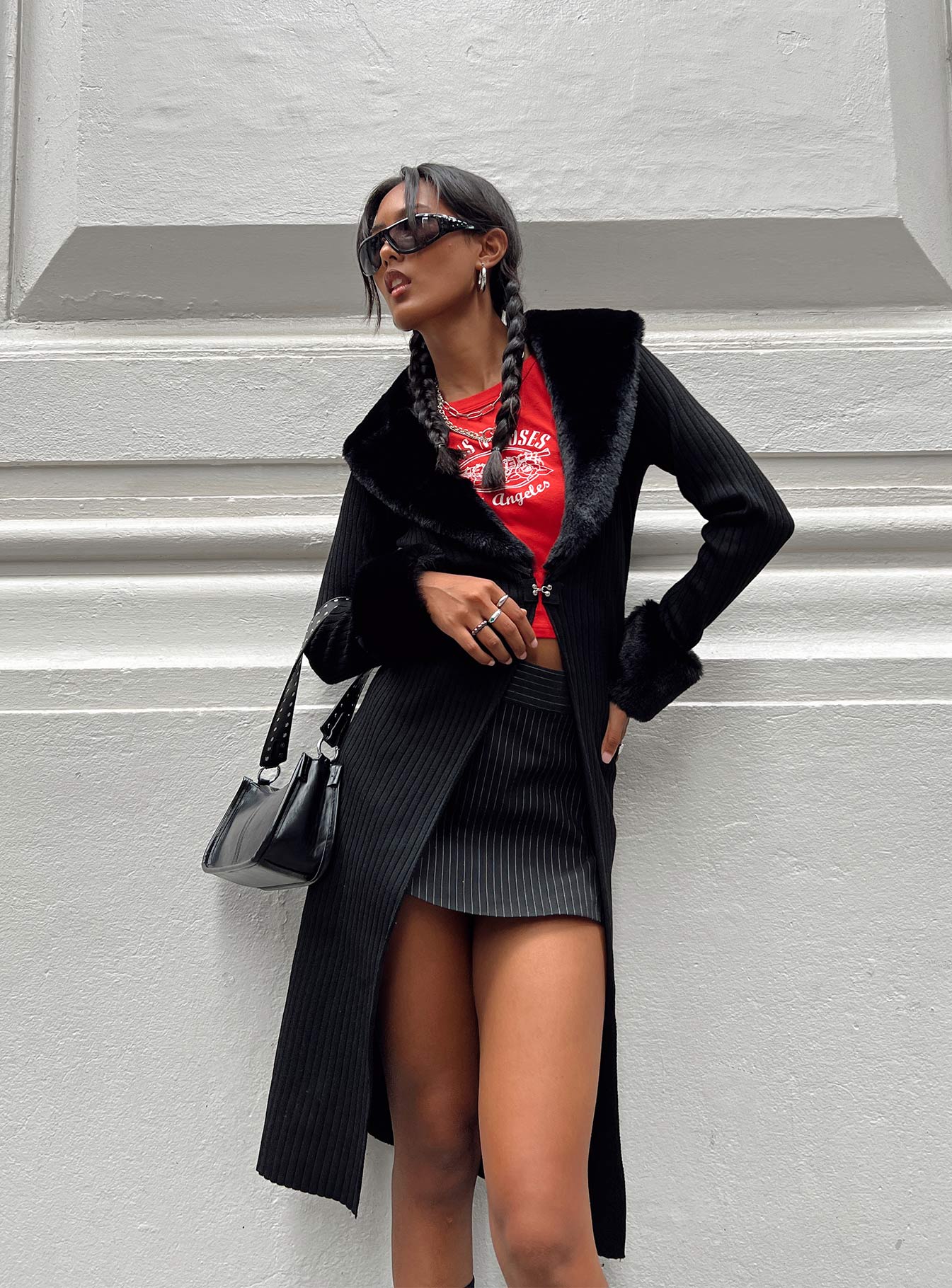 Daru Faux Fur Cardigan Black-Vipp Girl