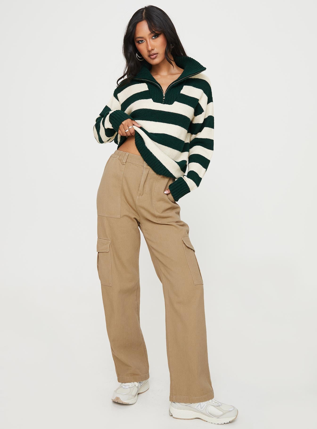 Neena Quarter Zip Sweater Green / Cream-Vipp Girl