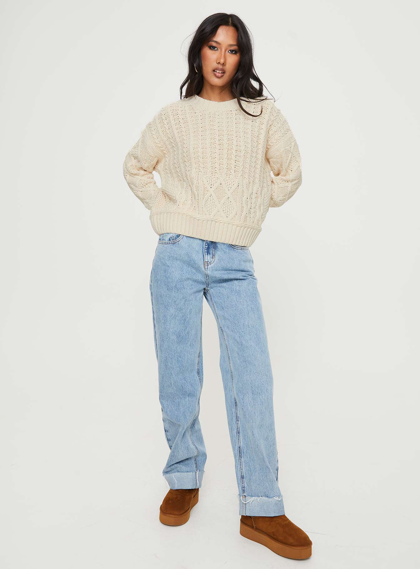 Dunham Cable Knit Sweater Beige-Vipp Girl