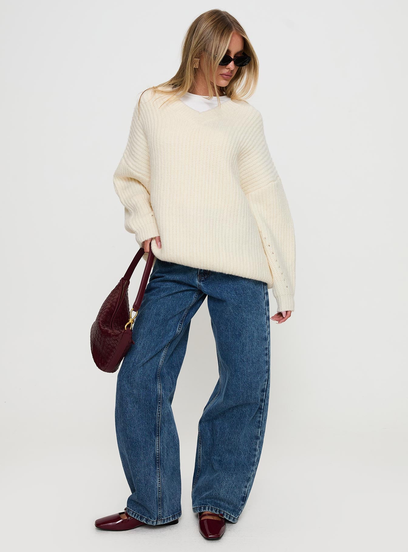 Have It All V Neck Knit Sweater Cream-Vipp Girl