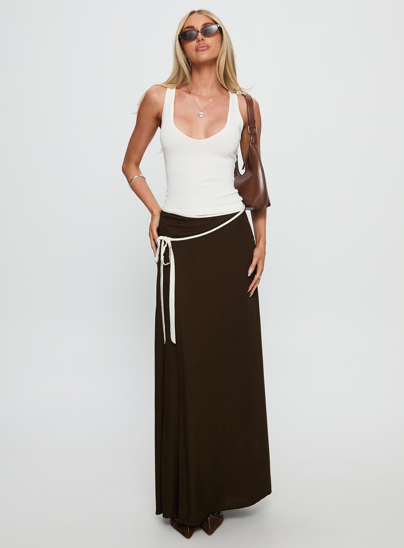 Keirah Contrast Wrap Maxi Skirt Chocolate / White-Vipp Girl