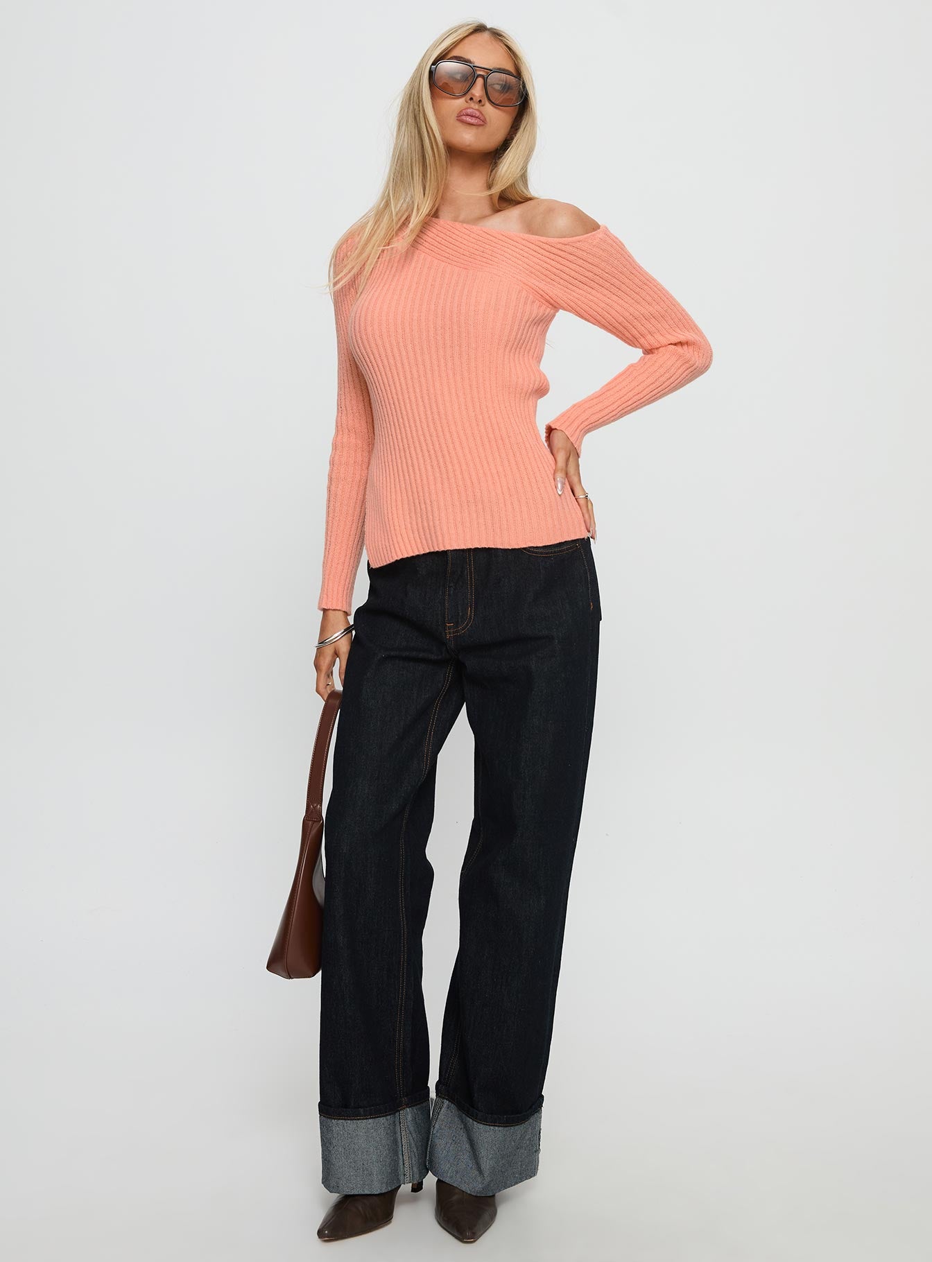 Exquisite Off Shoulder Knit Sweater Orange-Vipp Girl