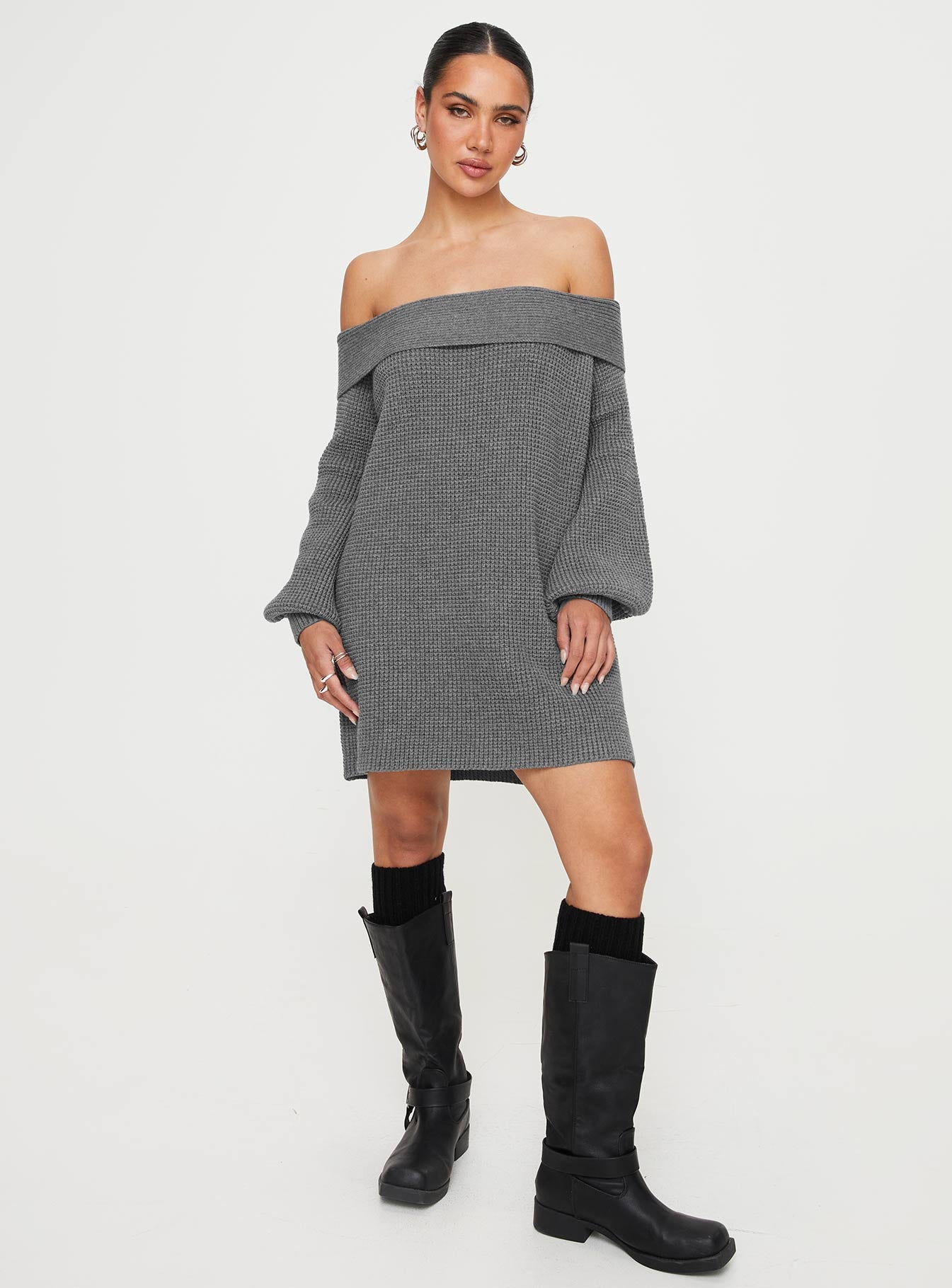 Deya Off The Shoulder Mini Dress Grey-Vipp Girl