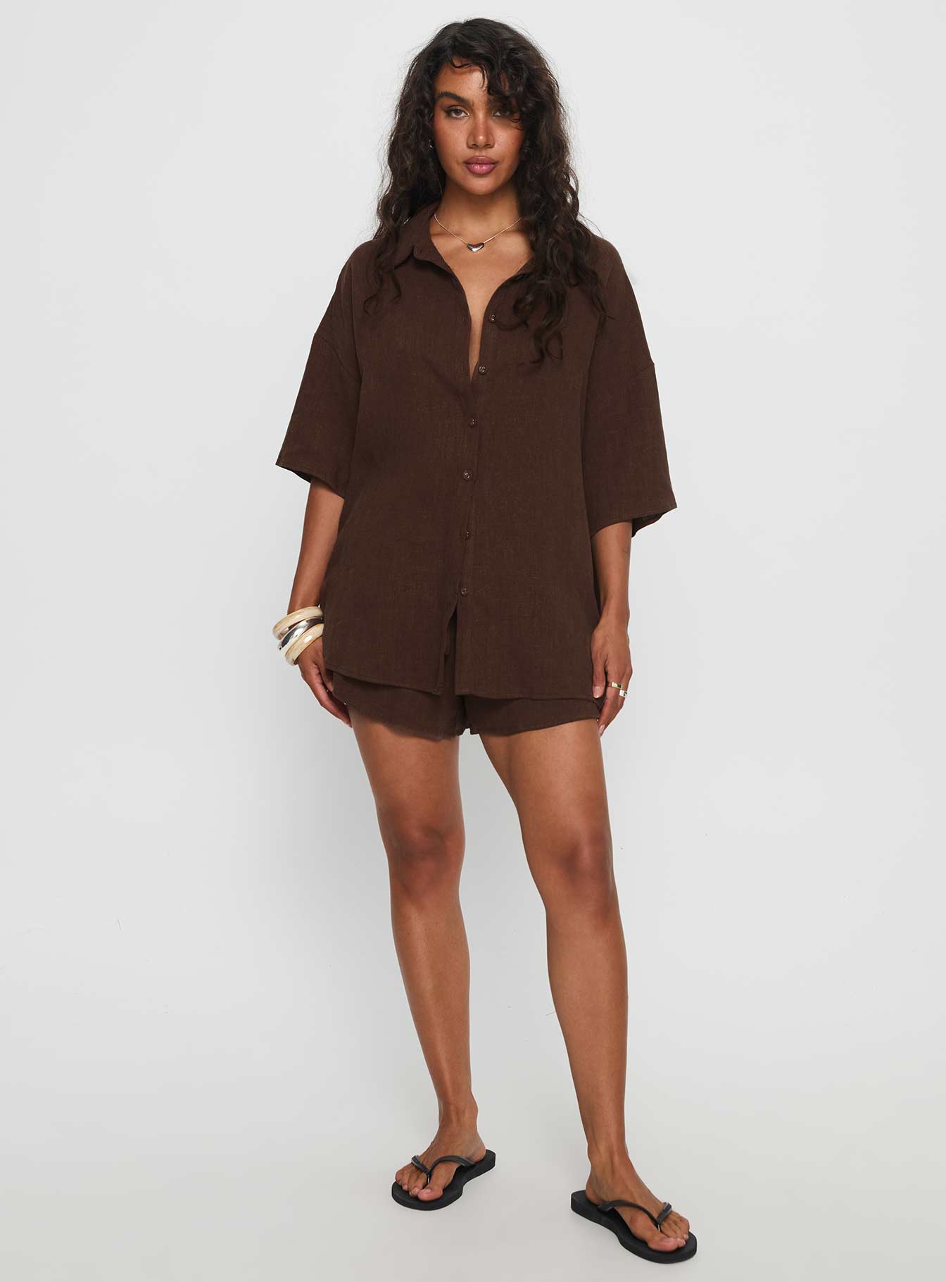 Peni Drawstring Linen Shorts Chocolate-Vipp Girl