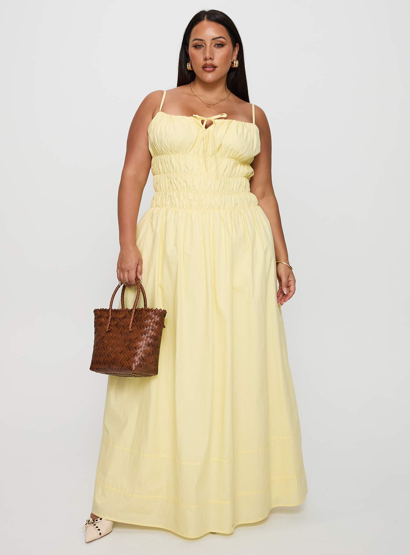 Loralei Shirred Maxi Dress Yellow Curve-Vipp Girl