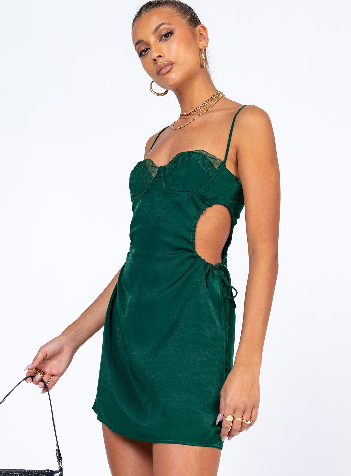 Hazel Cut Out Mini Dress Forest Green-Vipp Girl