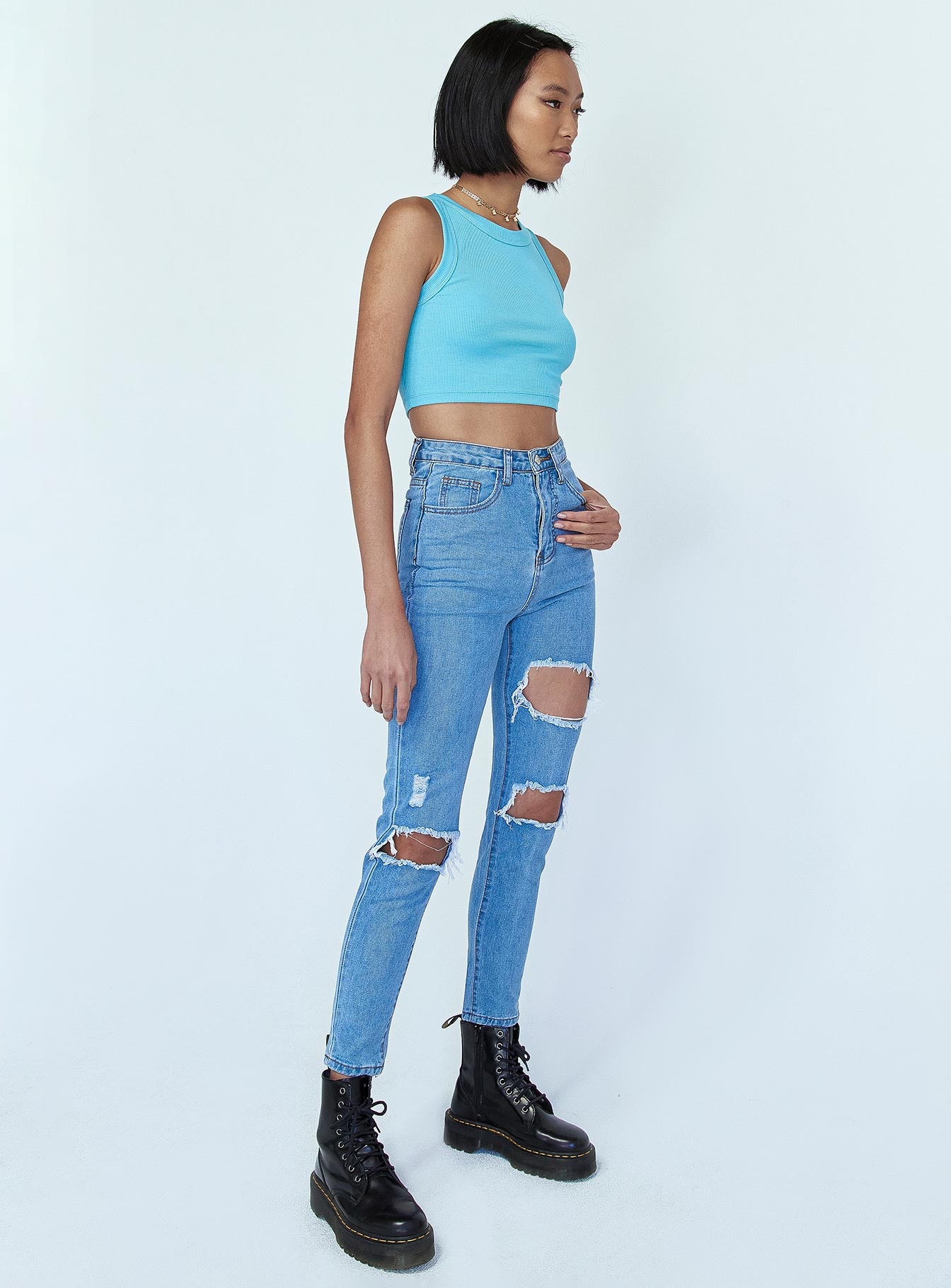 Lilla Distressed Straight Leg Denim Jeans-Vipp Girl