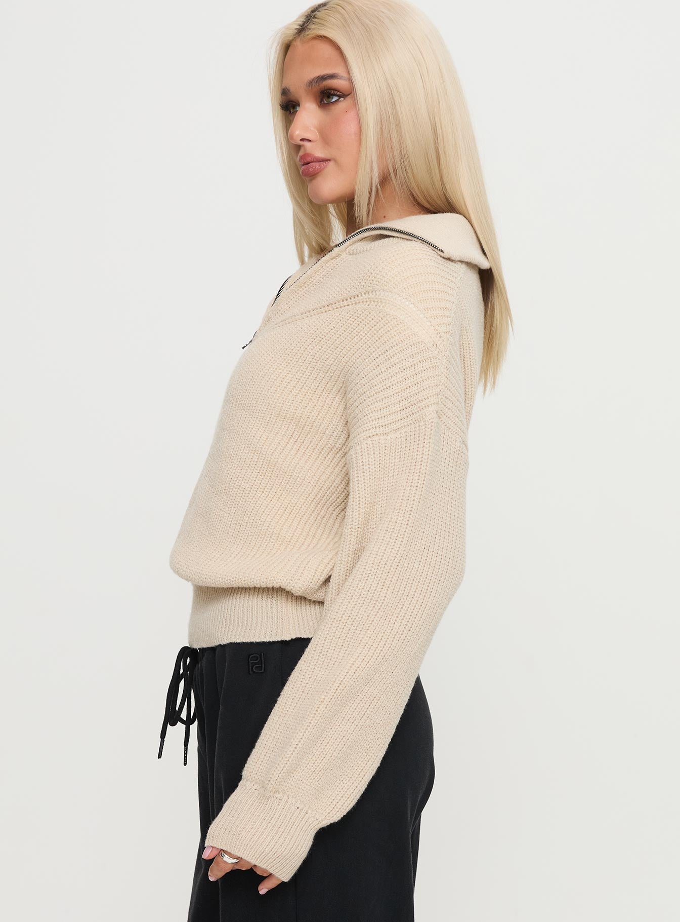 Fireheart Zip Through Knit Sweater Beige-Vipp Girl