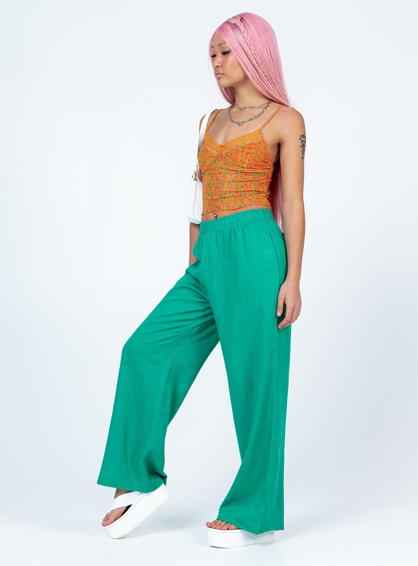 Louis Linen Blend Pants Green-Vipp Girl