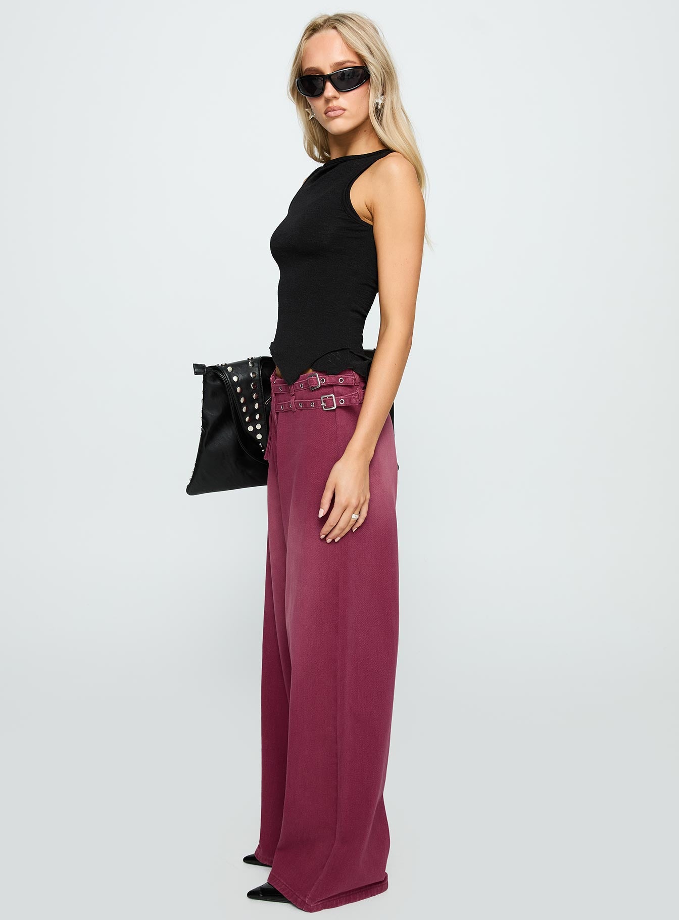 Paltrow Mid Rise Wide Leg Cargo Jeans Washed Burgundy-Vipp Girl