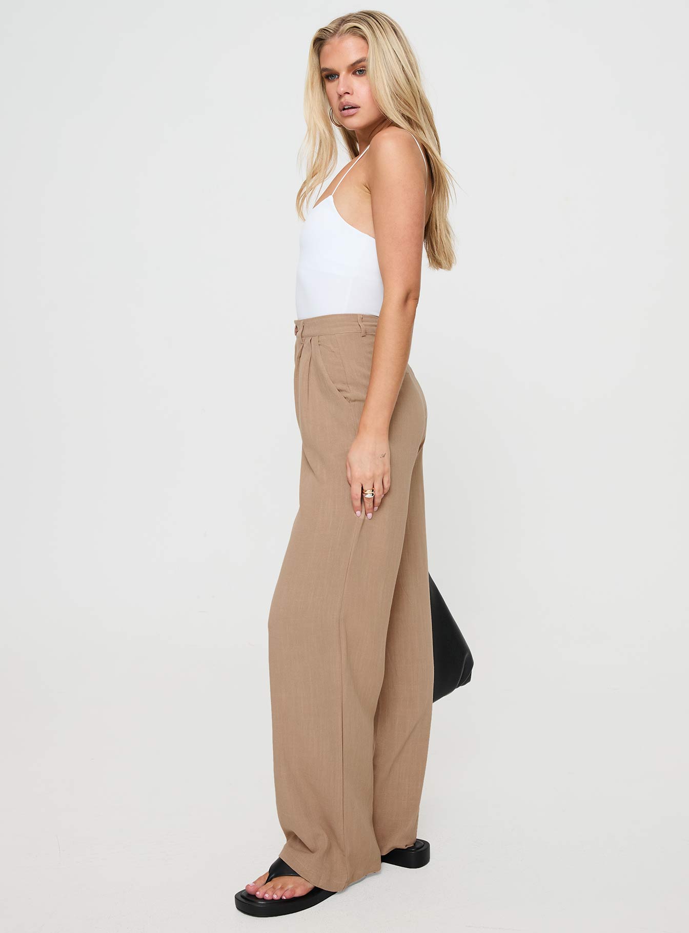 Brenda Linen Blend Pants Beige-Vipp Girl