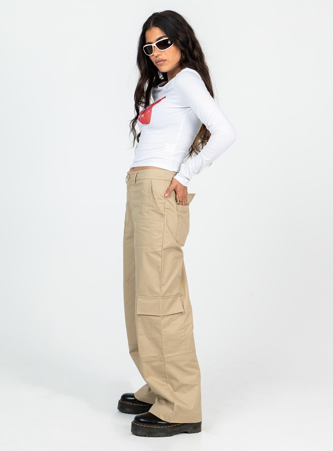 Luna Mid Rise Cargo Pants Beige Petite-Vipp Girl