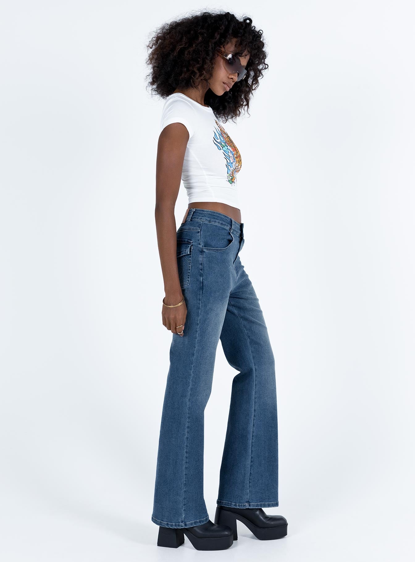 Carvalho Flare Jeans Mid Wash Denim-Vipp Girl
