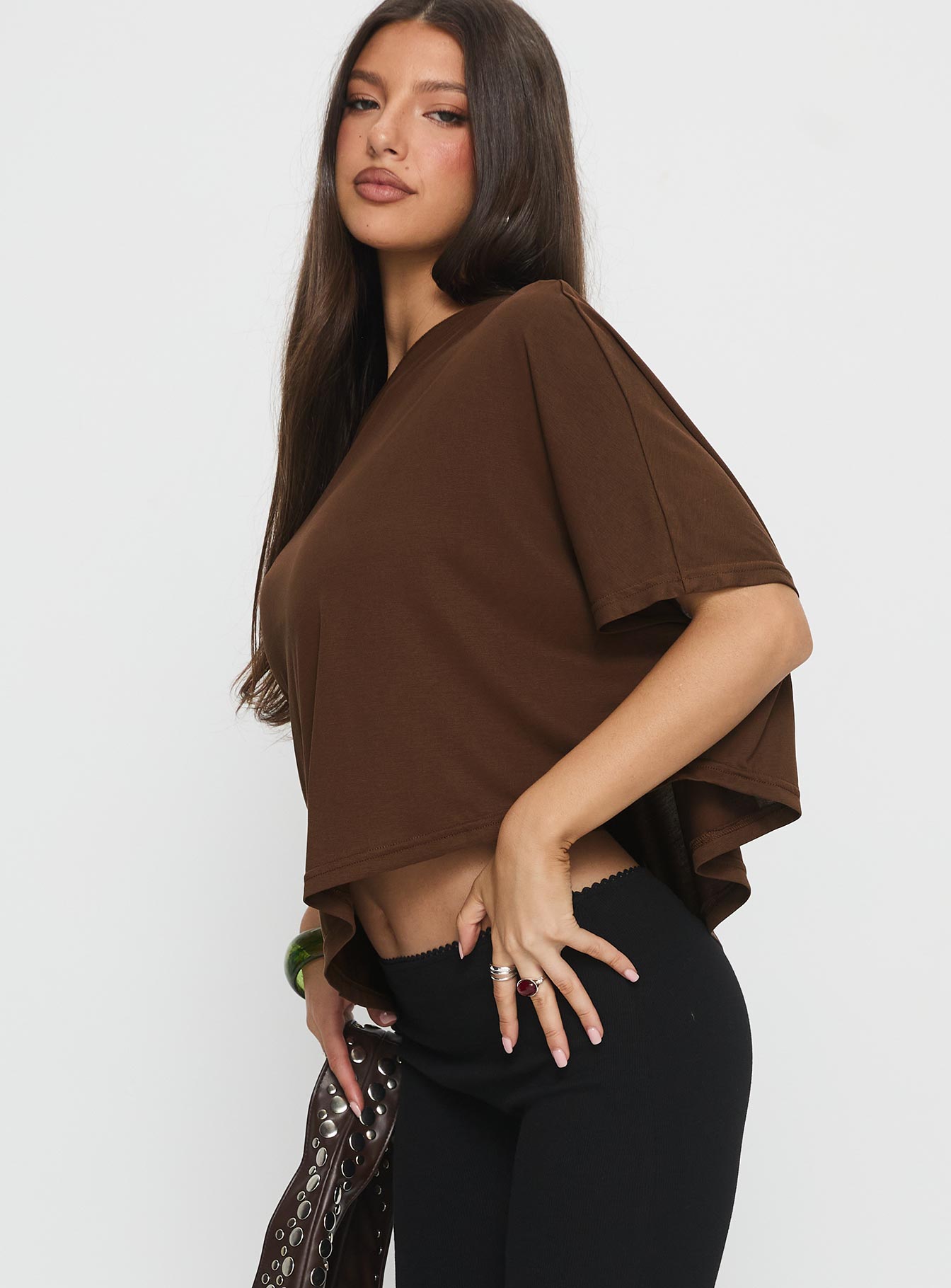 Passerby Asymmetrical Off Shoulder Top Brown-Vipp Girl