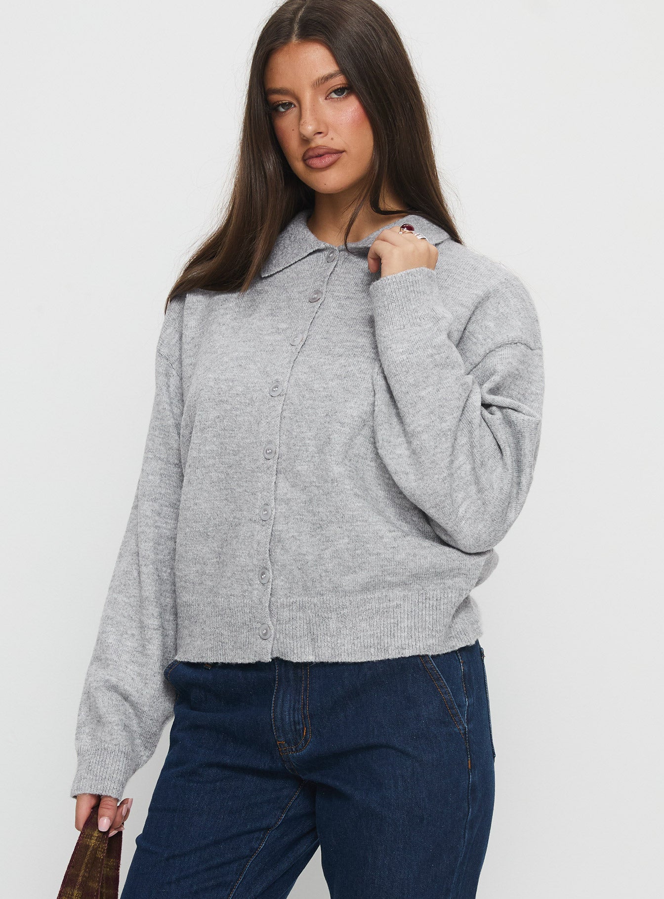 Nadyna Collared Cardigan Grey Marle-Vipp Girl