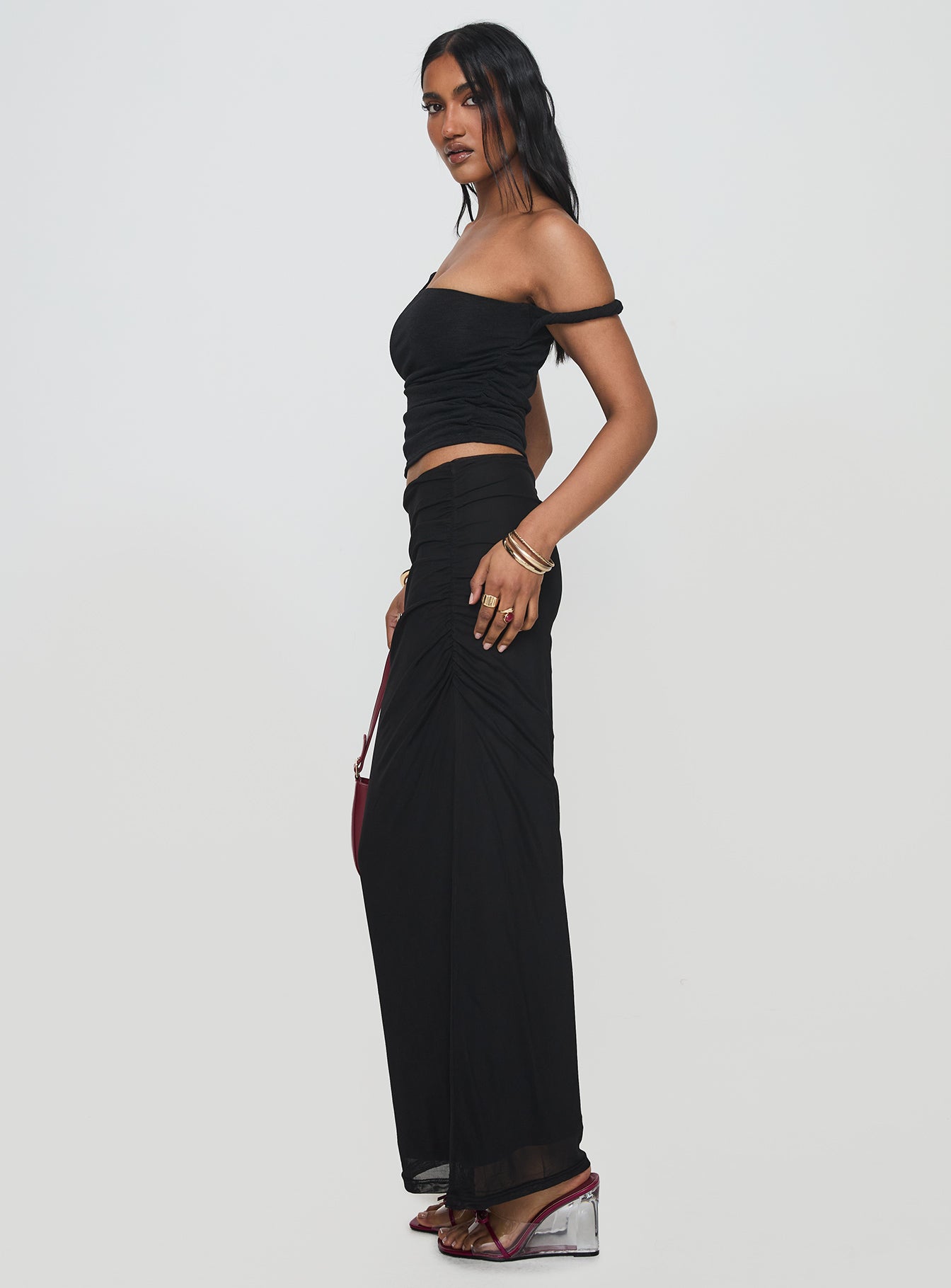 Mastermind Ruched Maxi Skirt Black-Vipp Girl