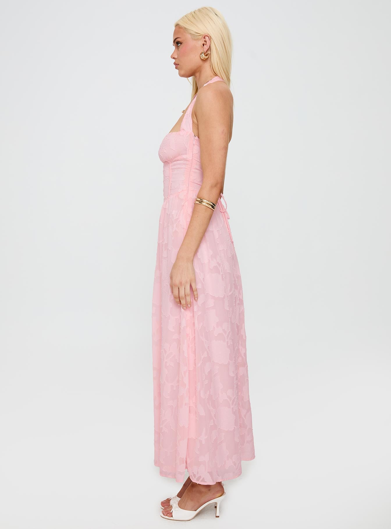 Fransiska Burnout Halter Maxi Dress Pink-Vipp Girl