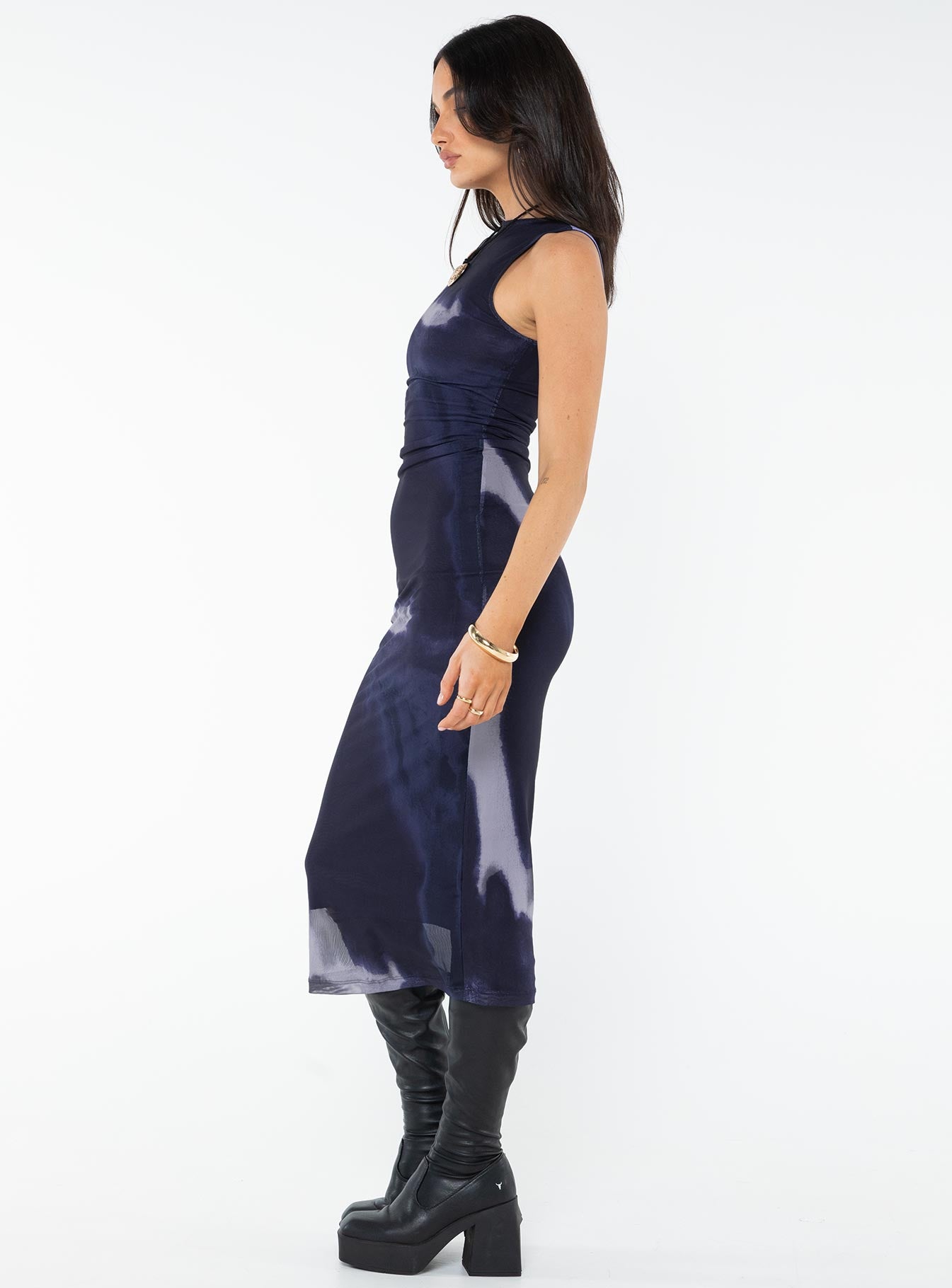 Fayola Dress Mesh Watercolour Navy-Vipp Girl