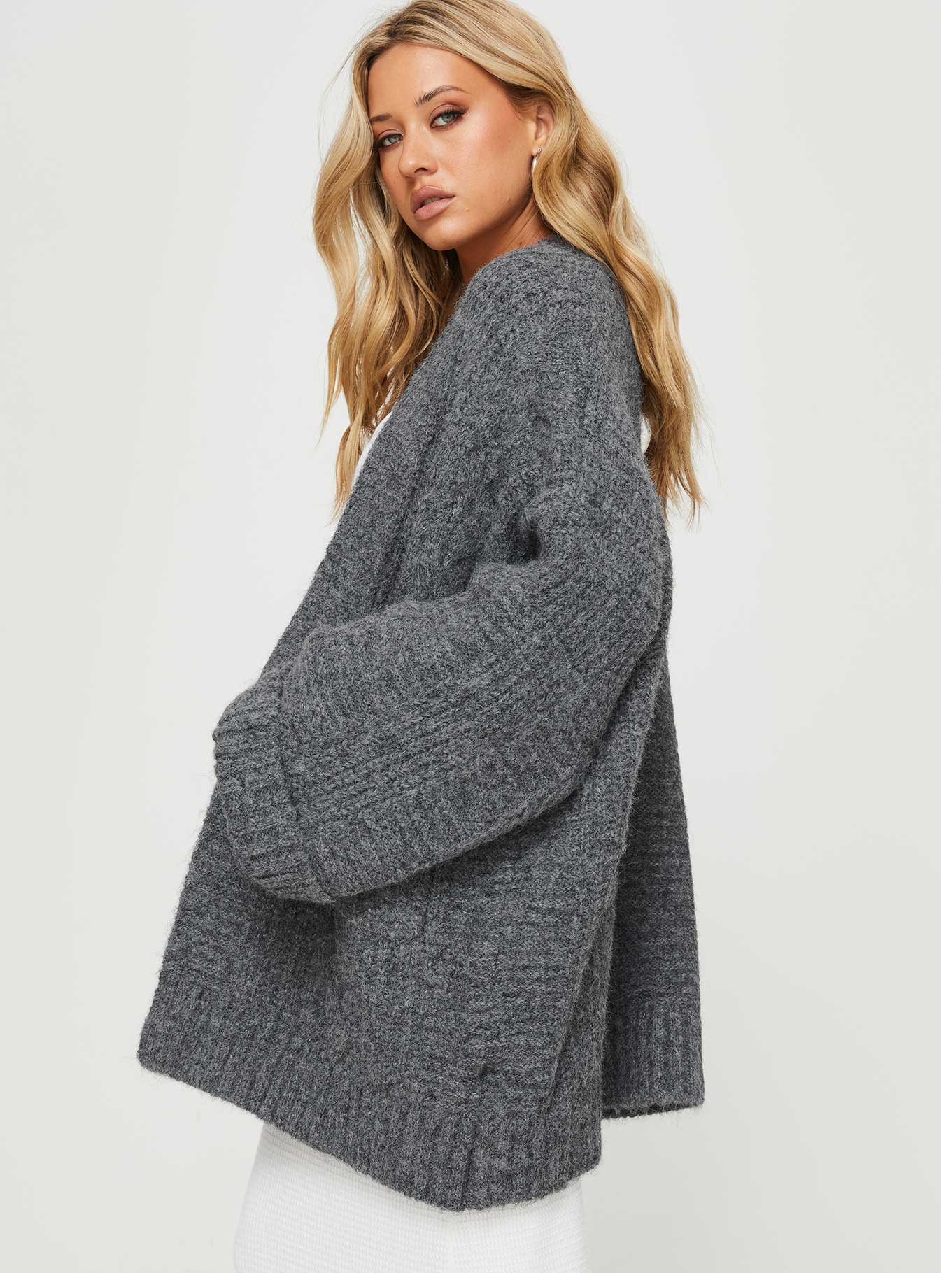 Paisleigh Cable Knit Cardigan Charcoal-Vipp Girl
