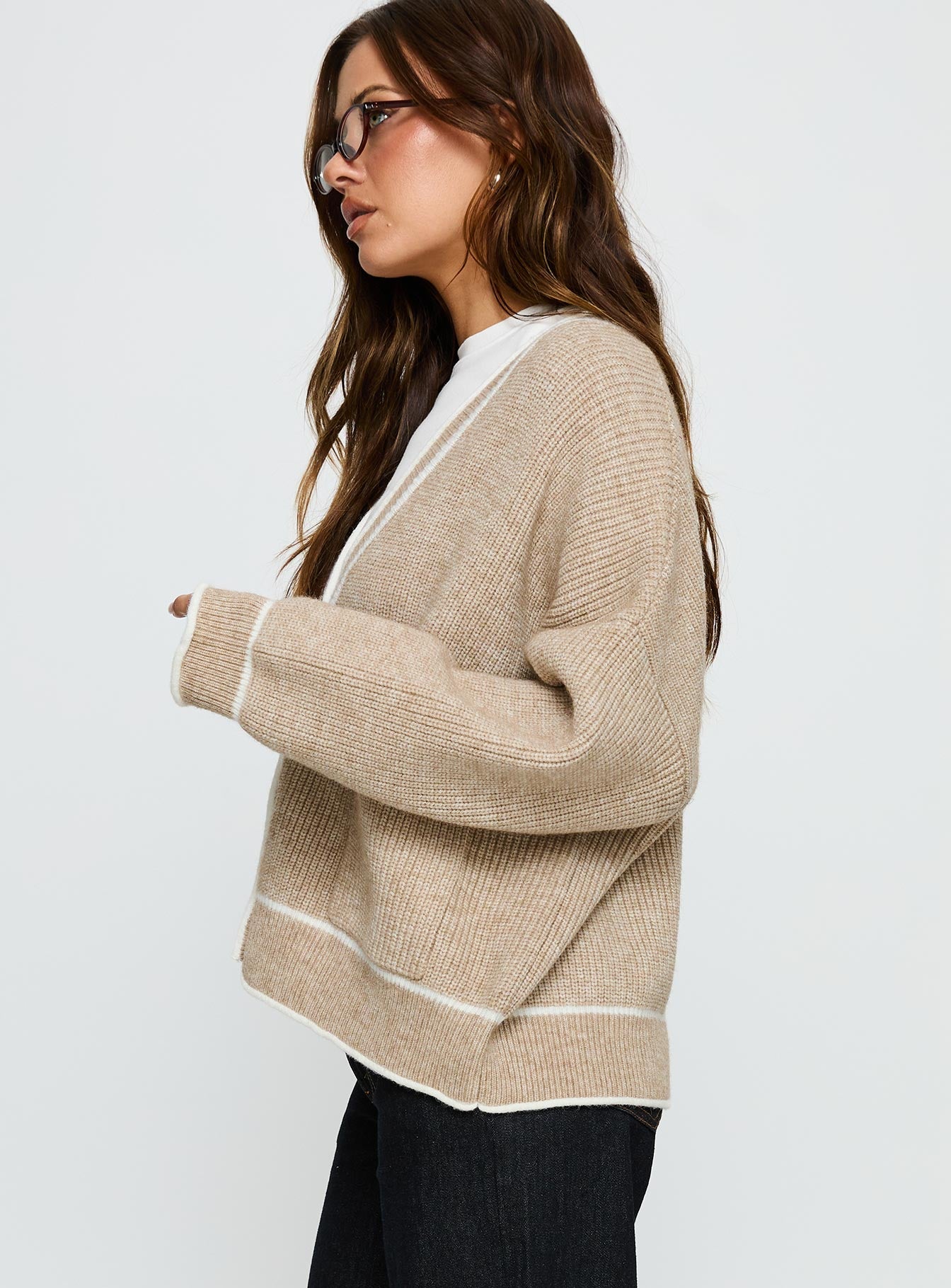 Cressara Contrast Knit Cardigan Beige / White-Vipp Girl