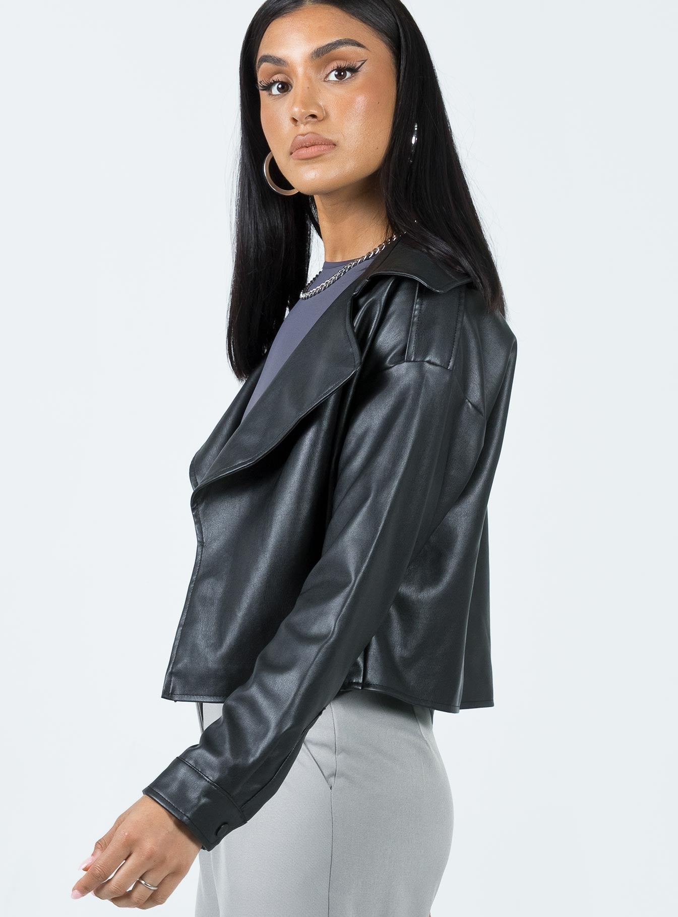 Redfern Faux Leather Jacket Black-Vipp Girl