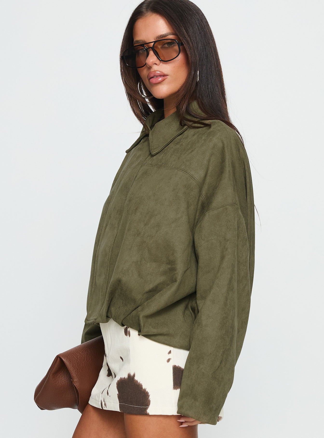 Enlightened Faux Suede Bomber Jacket Khaki-Vipp Girl