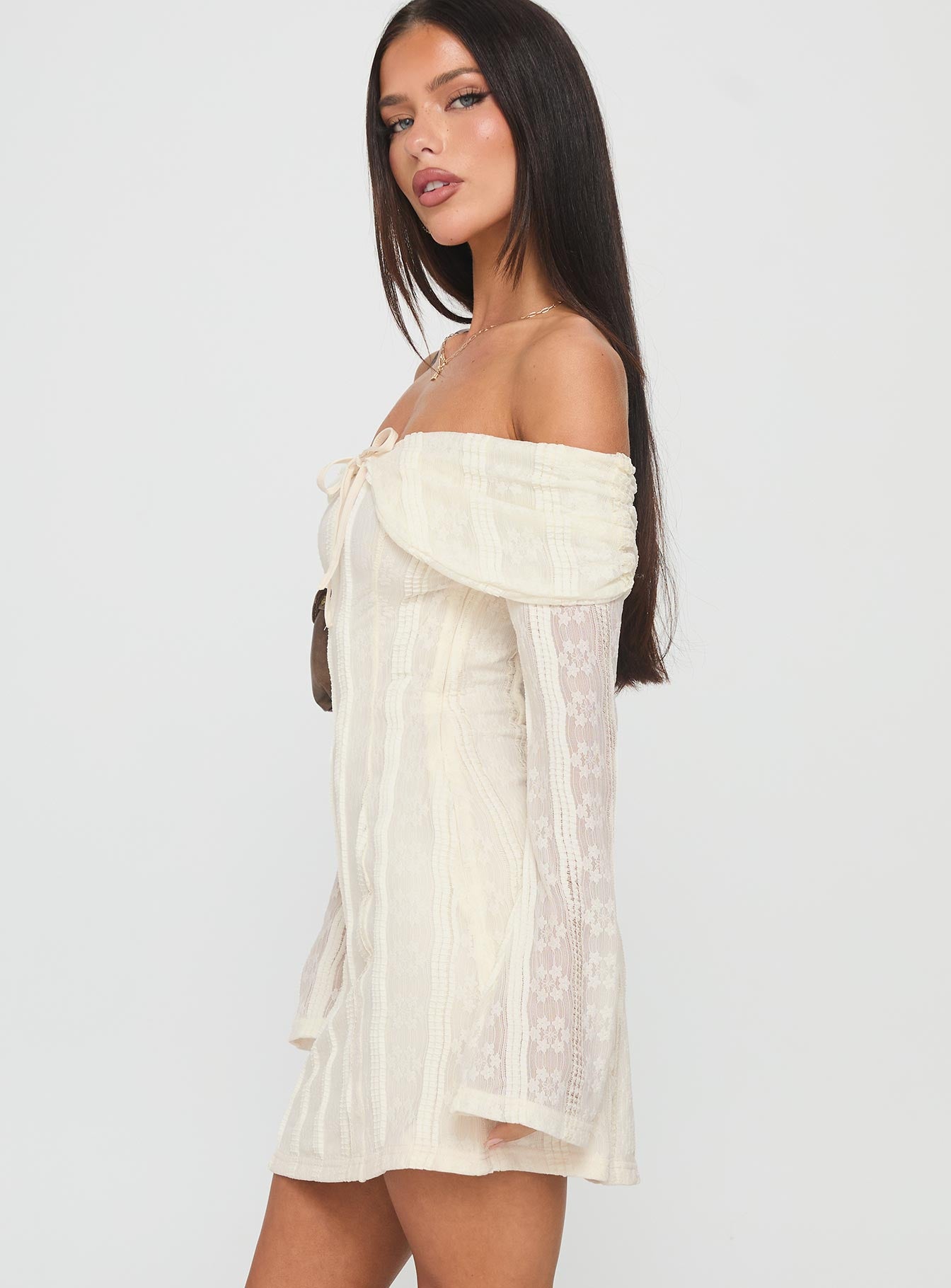 Colettie Long Sleeve Mini Dress Cream-Vipp Girl