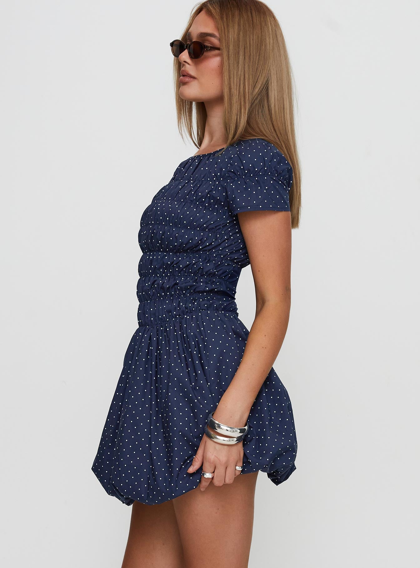 Kennedia Shirred Bubble Hem Mini Dress Navy-Vipp Girl