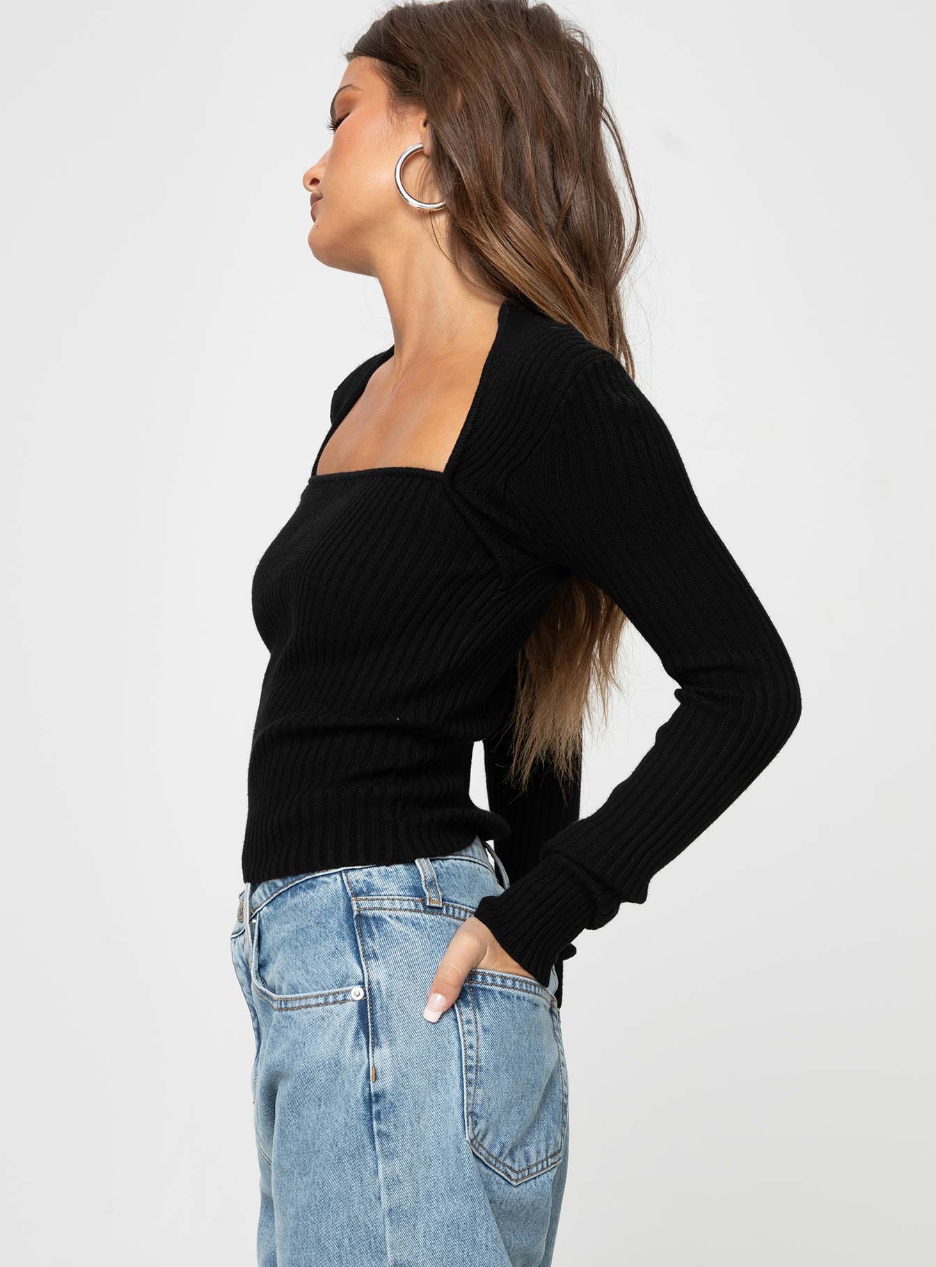 Gleeson Square Neck Long Sleeve Top Black-Vipp Girl