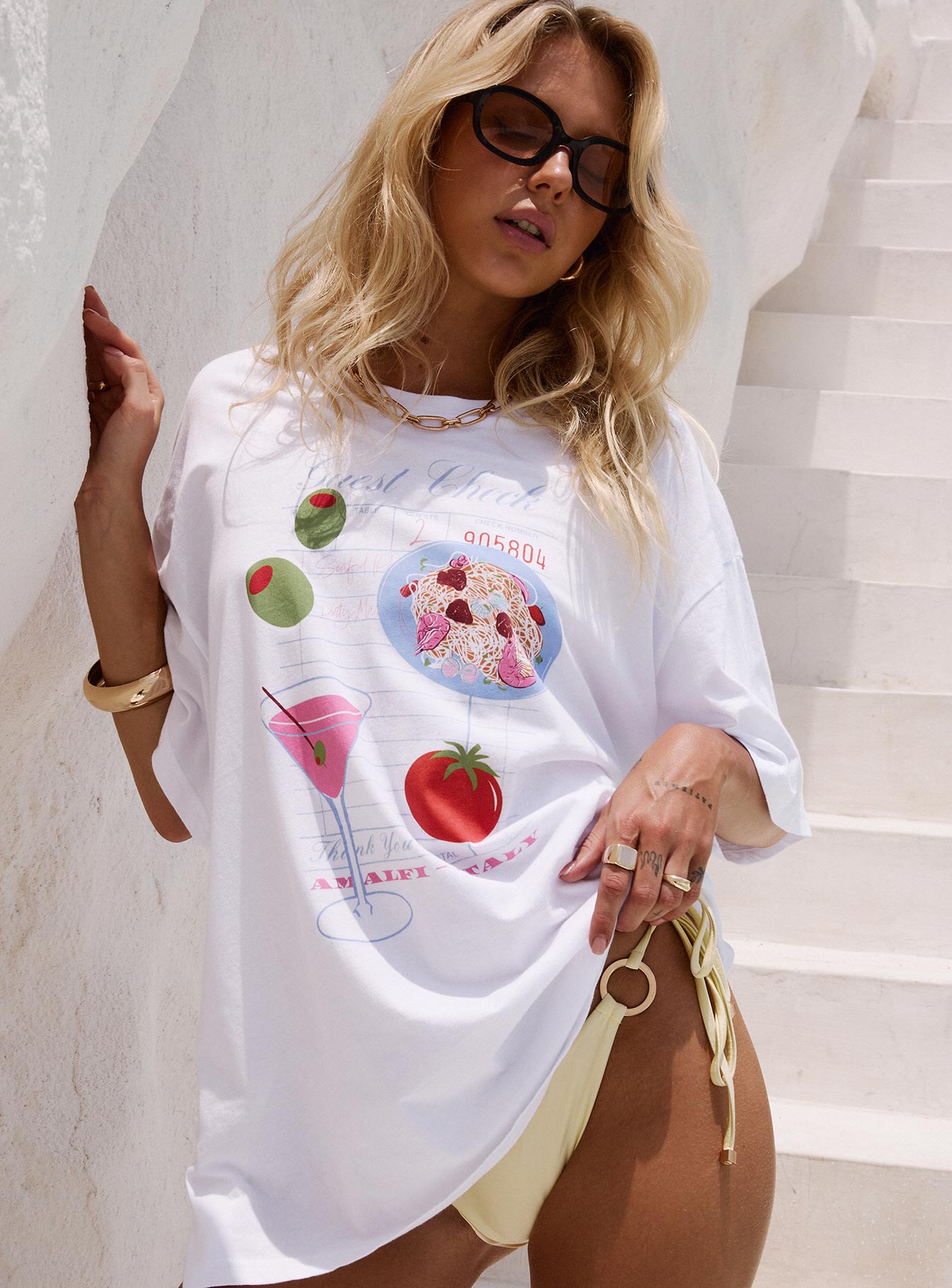Dine With Me Oversized Graphic Top White-Vipp Girl