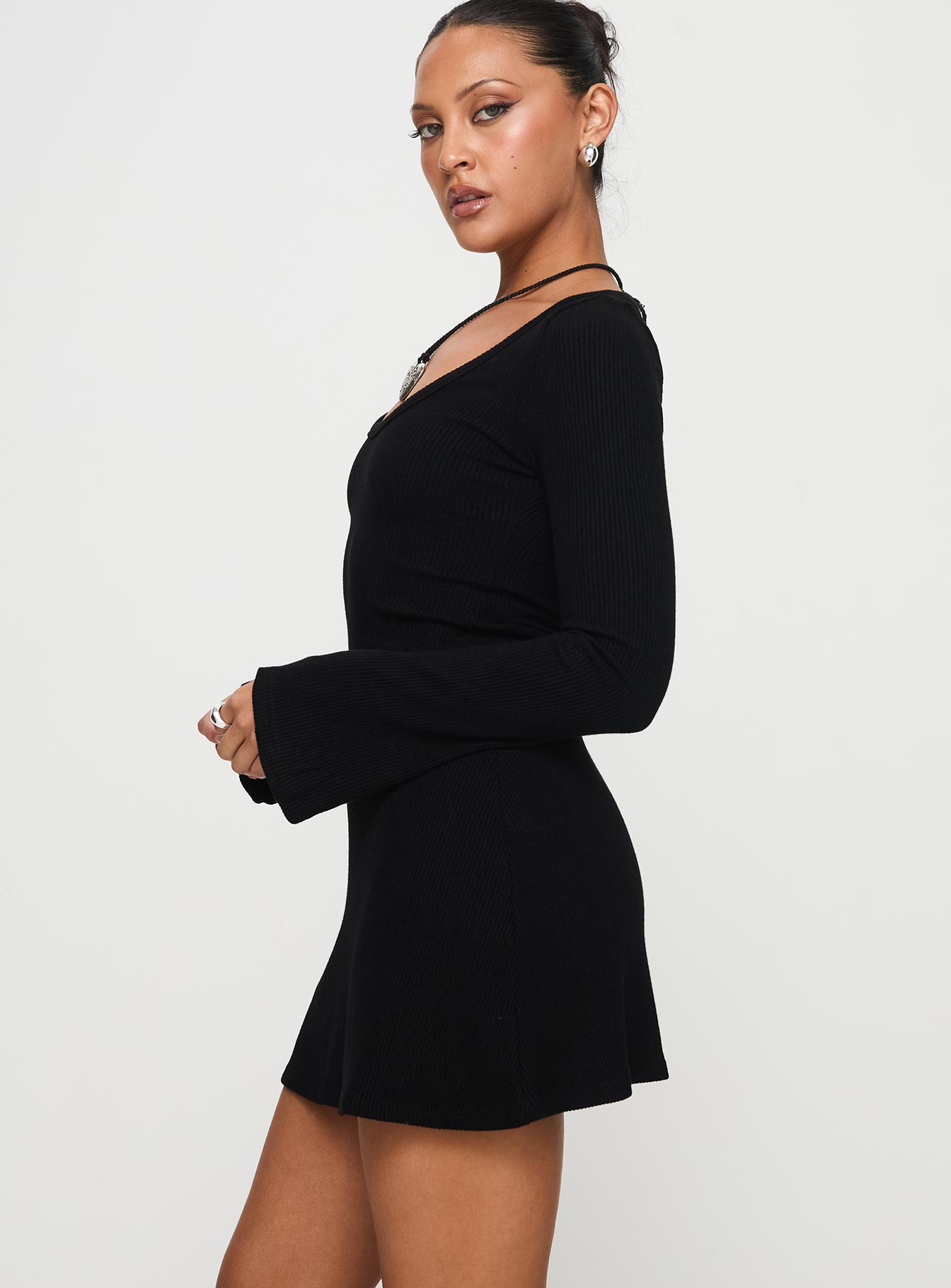 Best Interest Long Sleeve Mini Dress Black-Vipp Girl