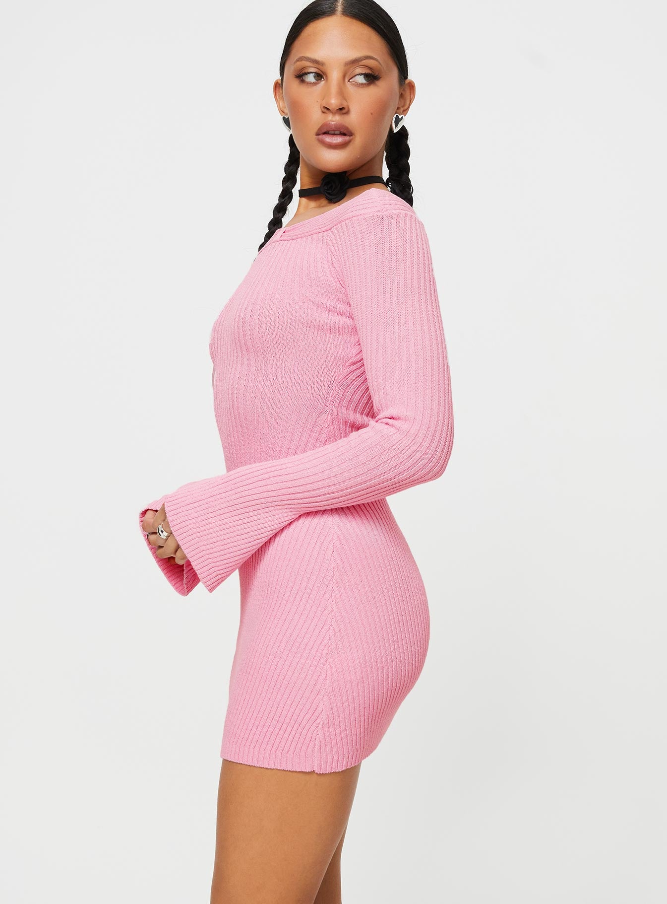 Pember Off The Shoulder Knit Mini Dress Pink-Vipp Girl
