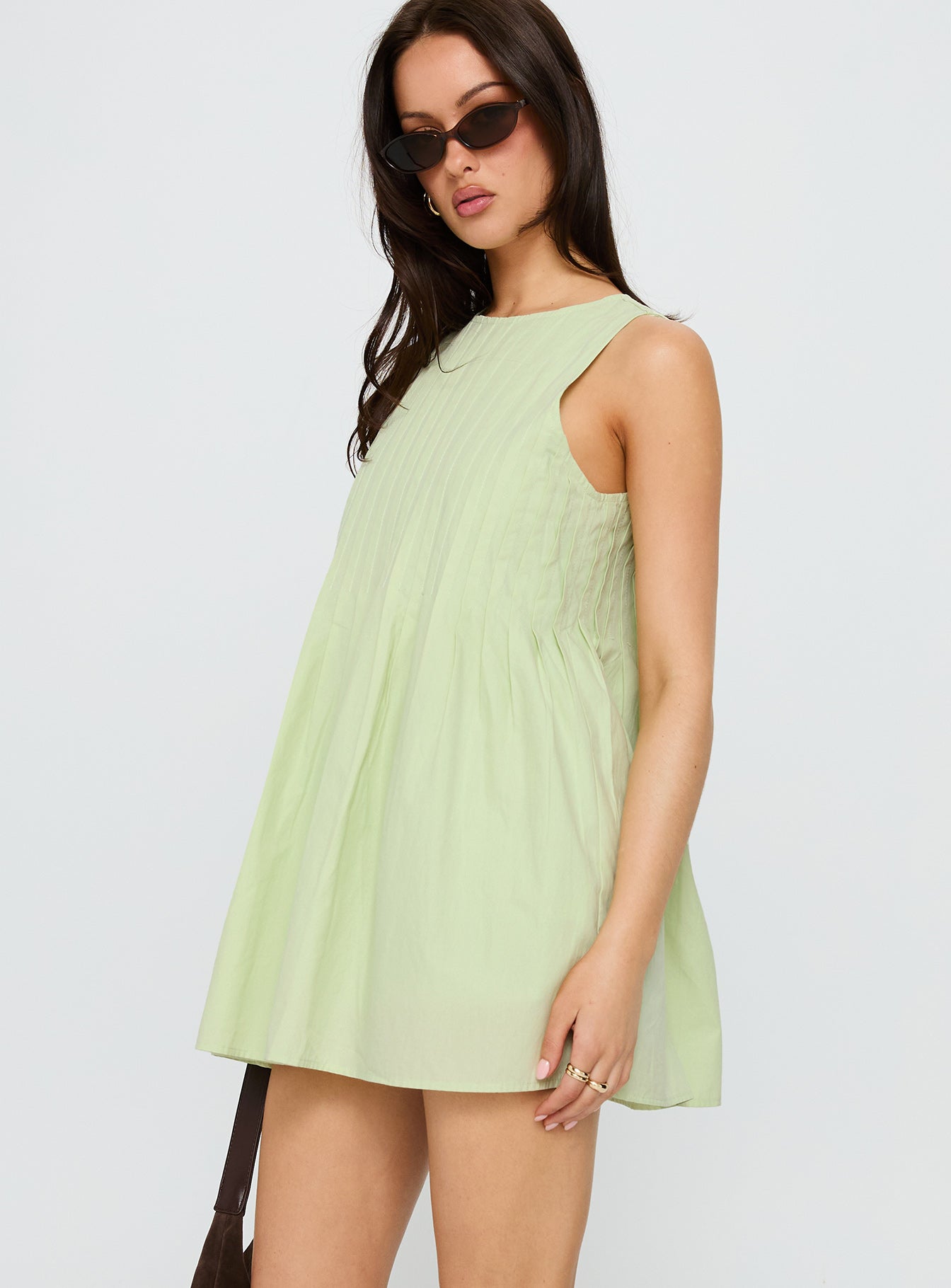 Dreamboat Pleated Mini Dress Matcha-Vipp Girl