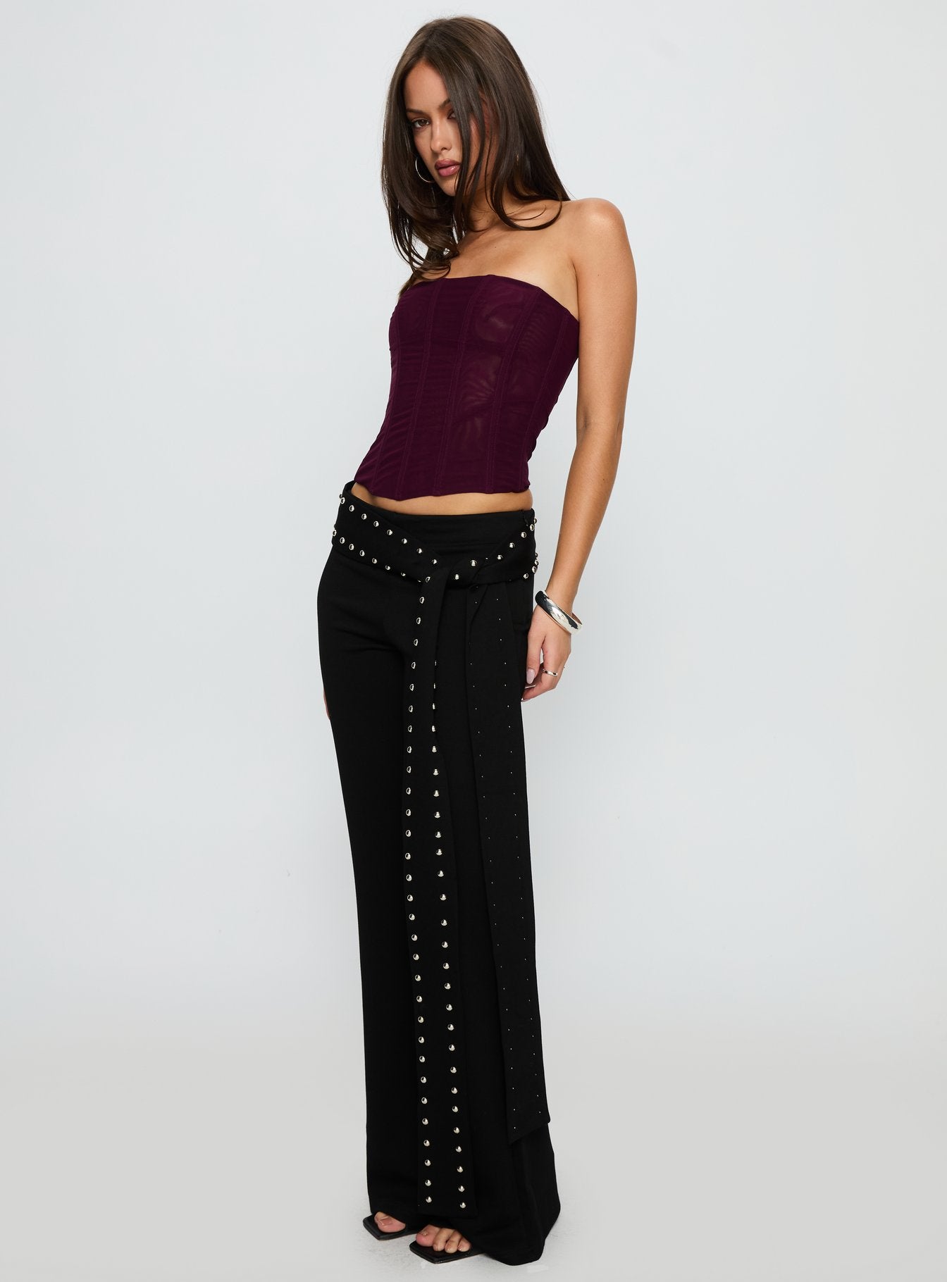 Nikolia Studded Wrap Belt Pants Black-Vipp Girl
