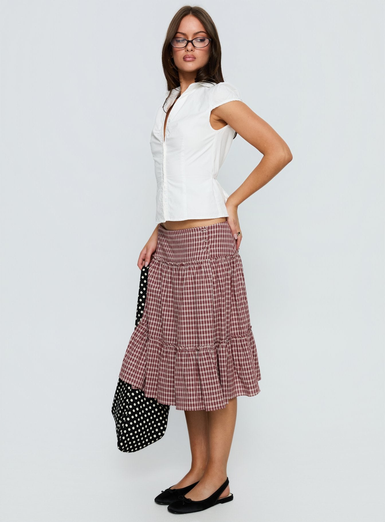 Cascades Low Rise Midi Skirt Red Check-Vipp Girl